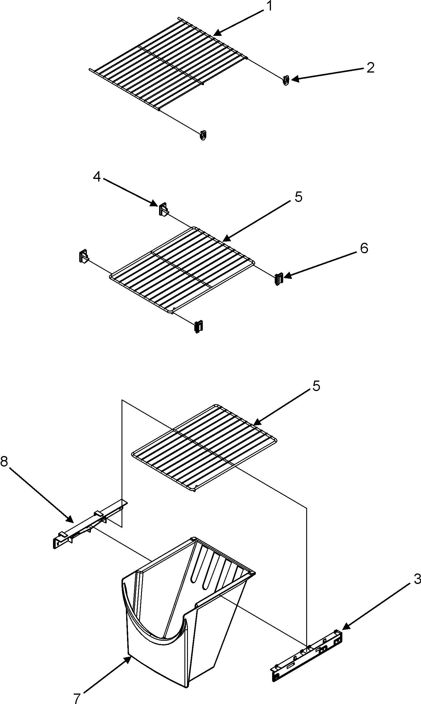 Crosley CS26G8DW freezer shelves diagram