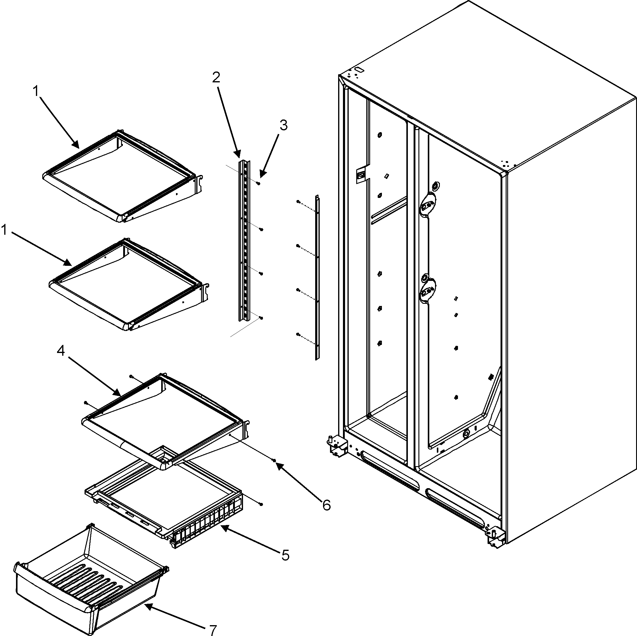 Crosley CS26G9DB refrigerator shelves diagram