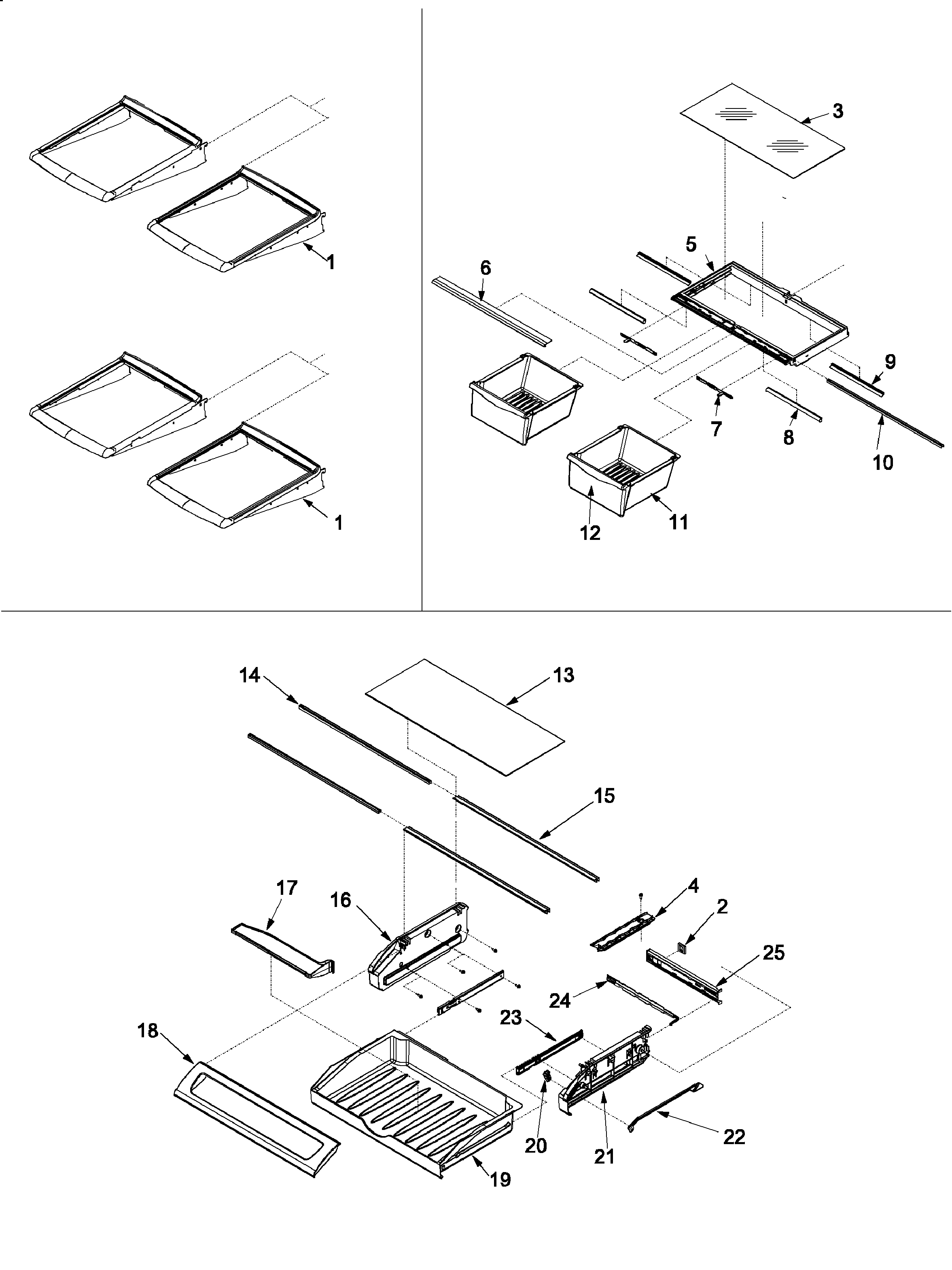 Amana XRBS017BB refrigerator shelving diagram