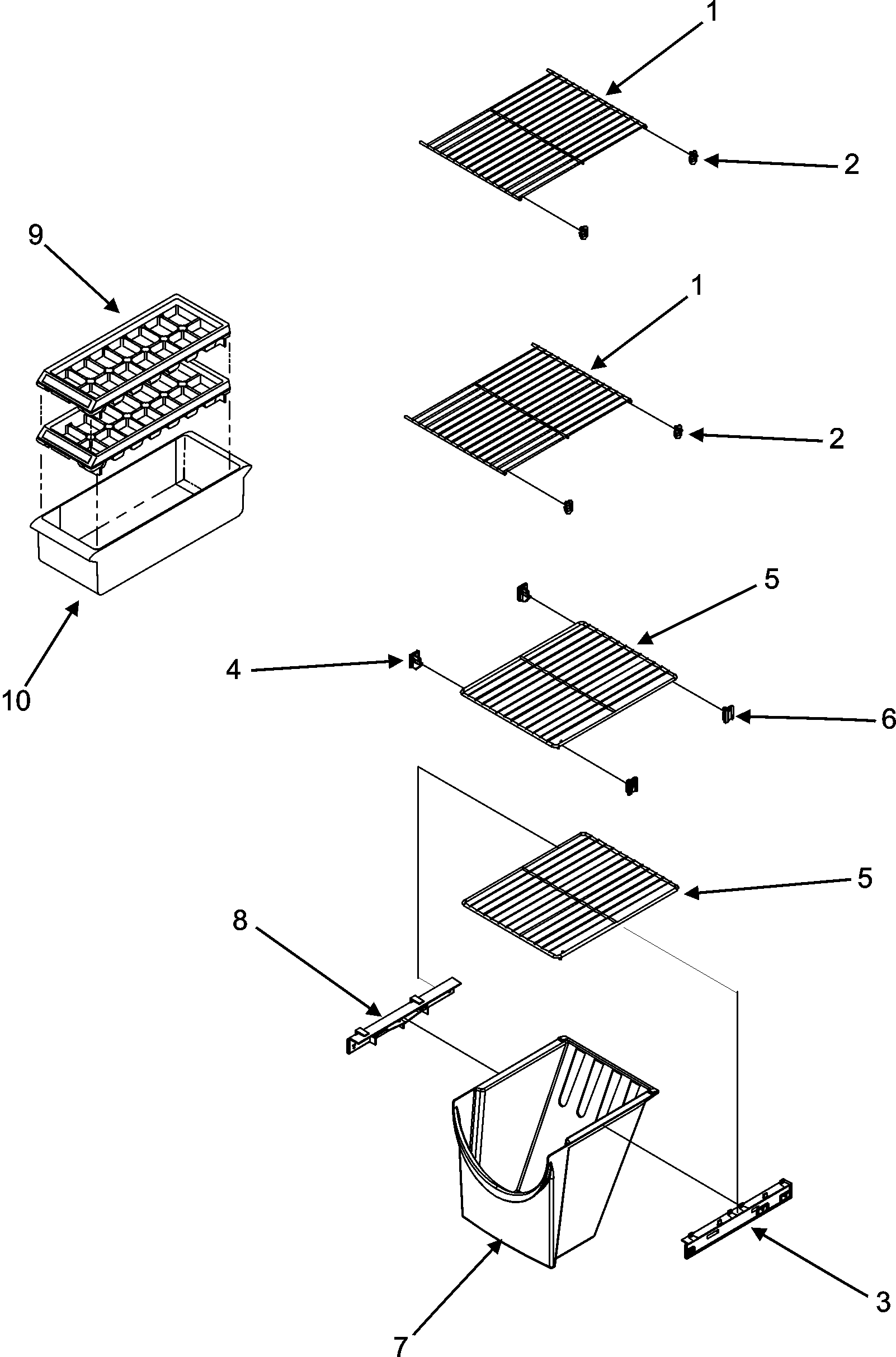 Crosley CS26G3W freezer shelves diagram