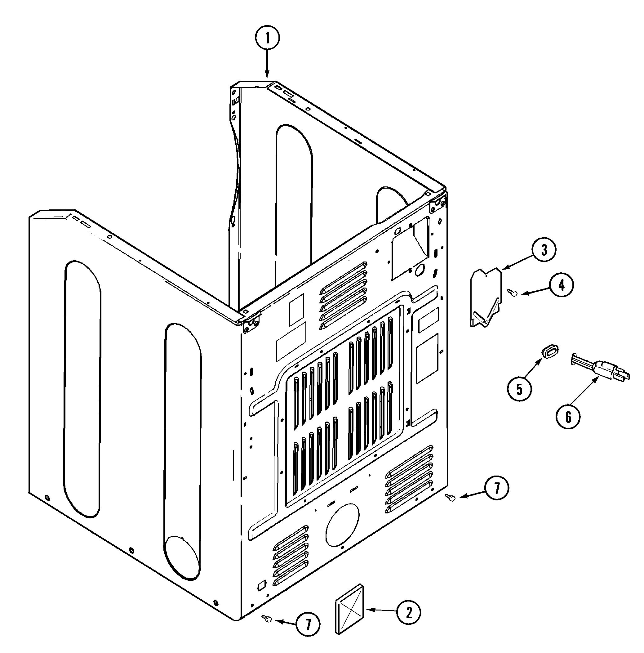 Maytag MDE6200AZW cabinet-rear diagram
