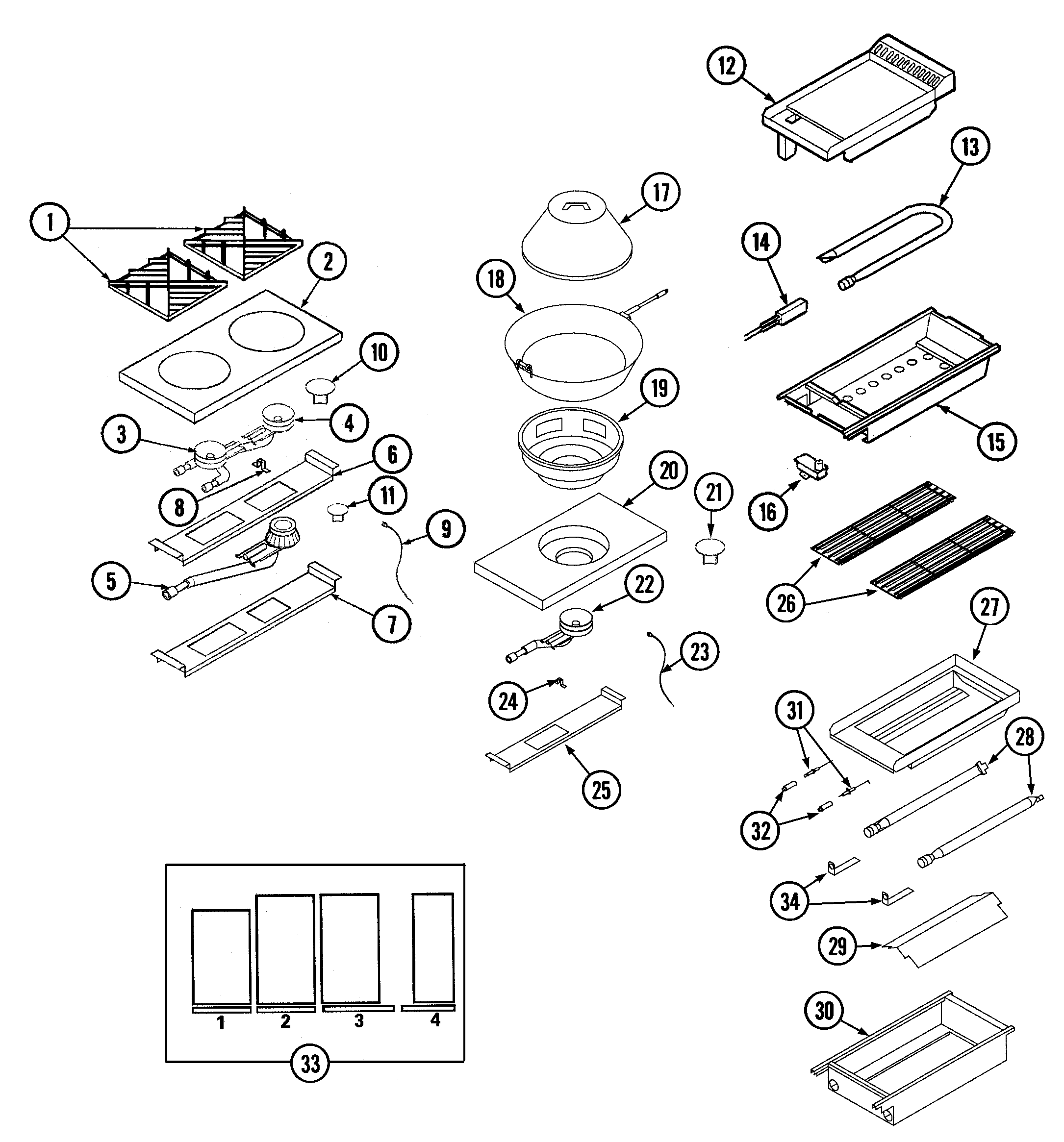 Jade RJGR6077A top assembly/gas controls diagram