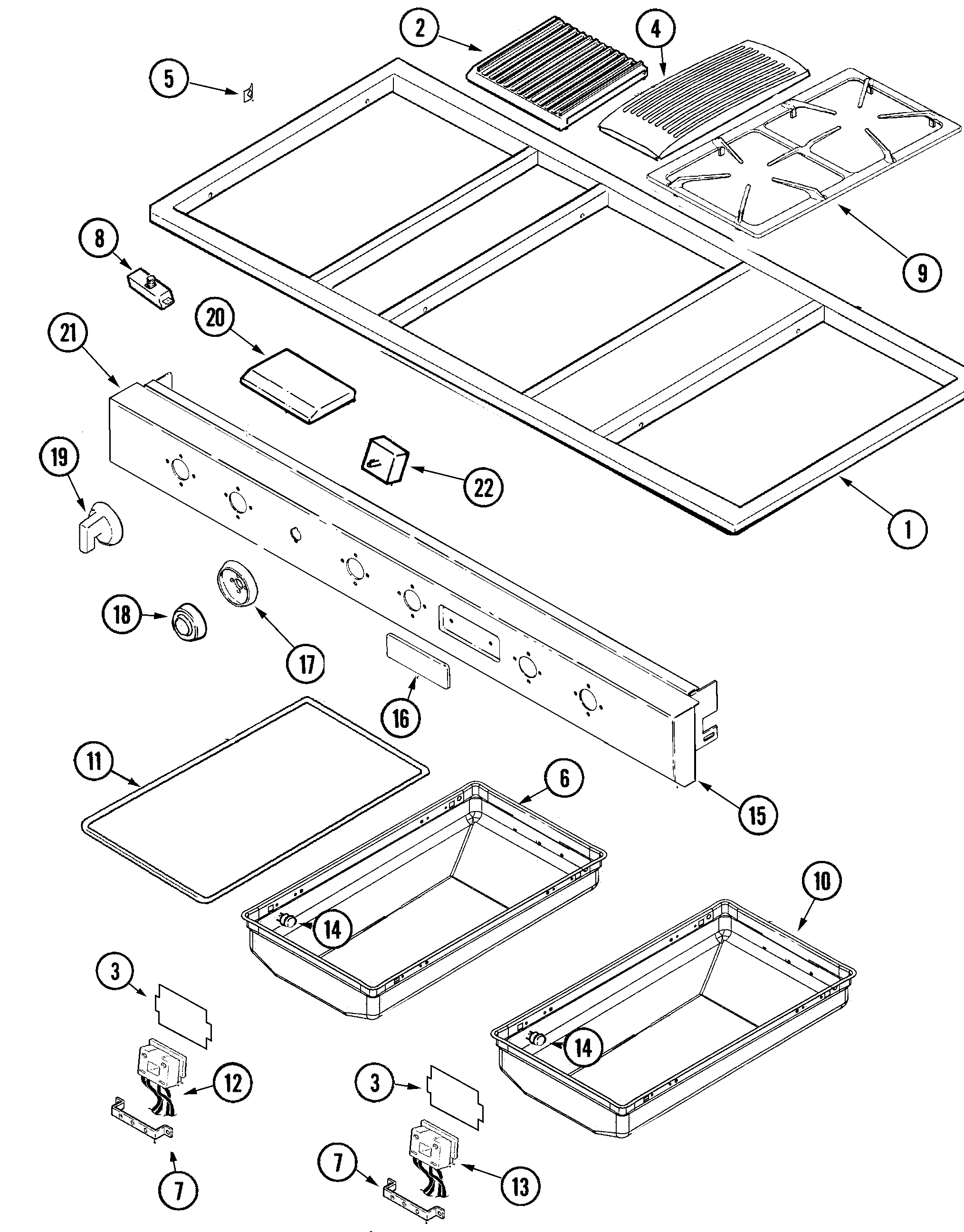 Jenn-Air JGD8348CDP control panel & top assembly diagram