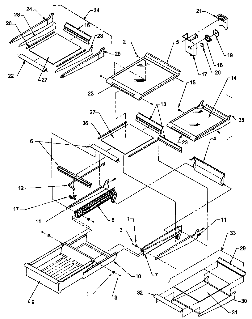 Amana TX19S3L-P1195901WL cabinet shelving diagram