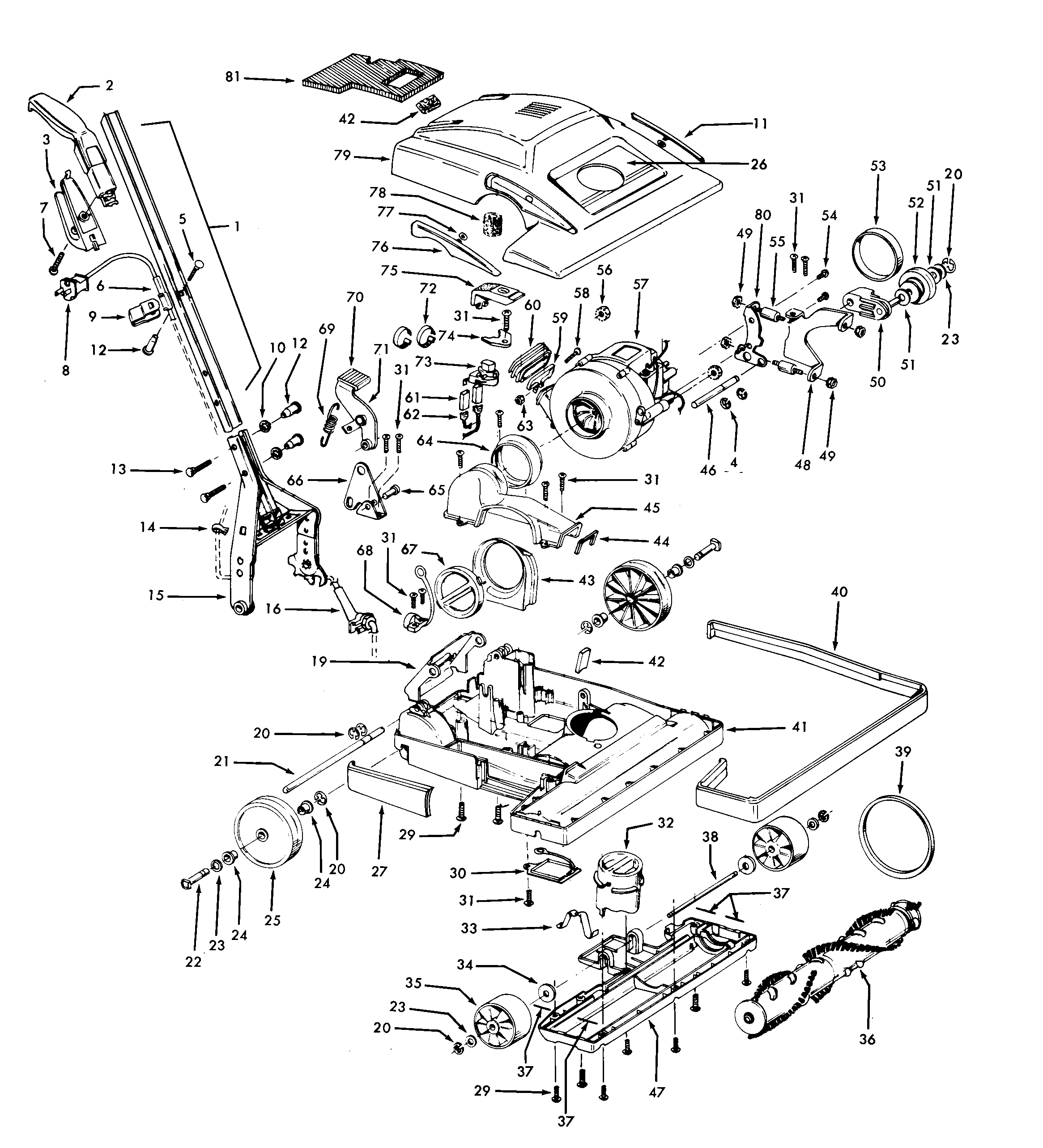 Hoover C1815 handle, mainbody, hood, switch diagram