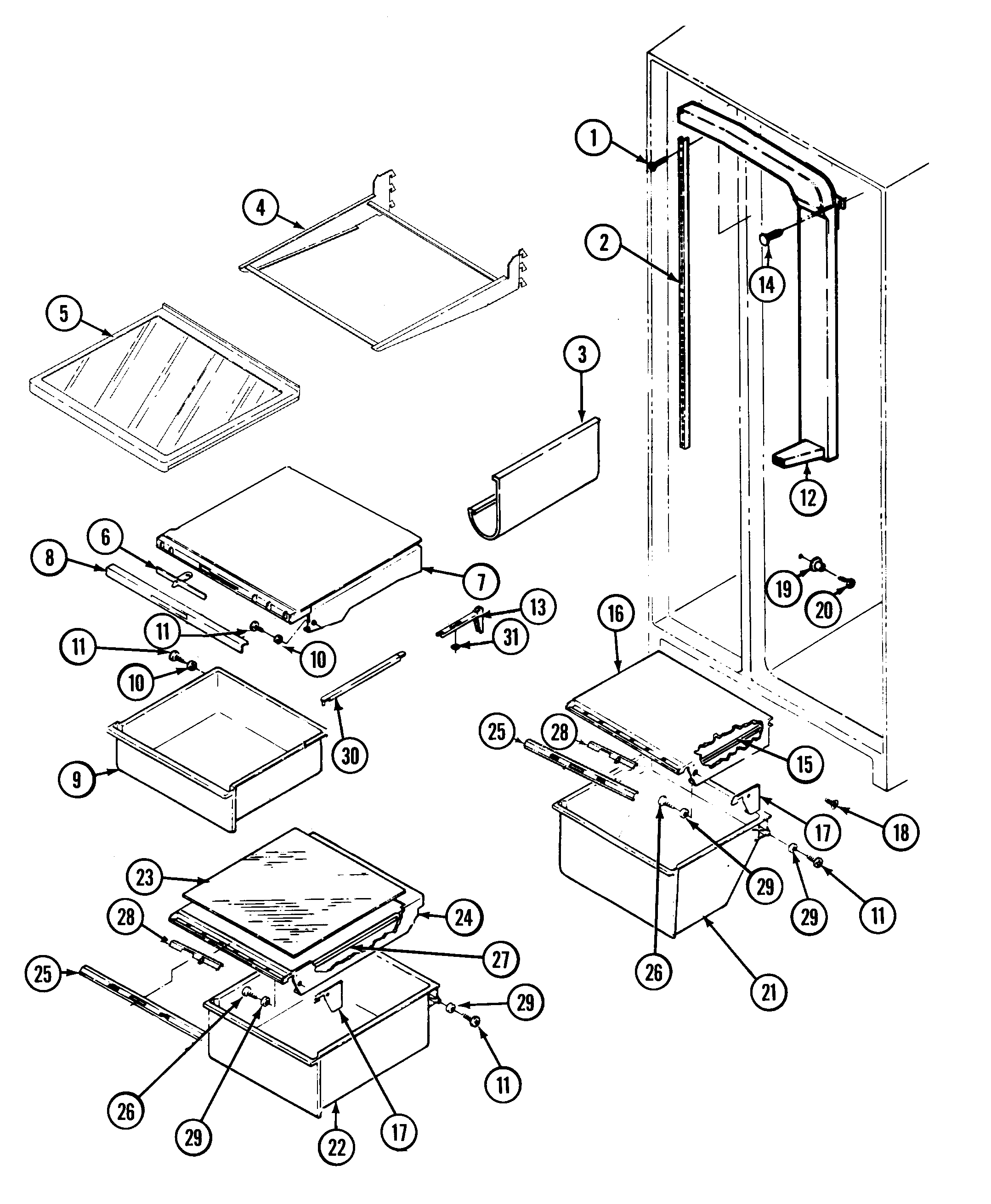 Maytag RSW22E0DAM shelves & accessories diagram
