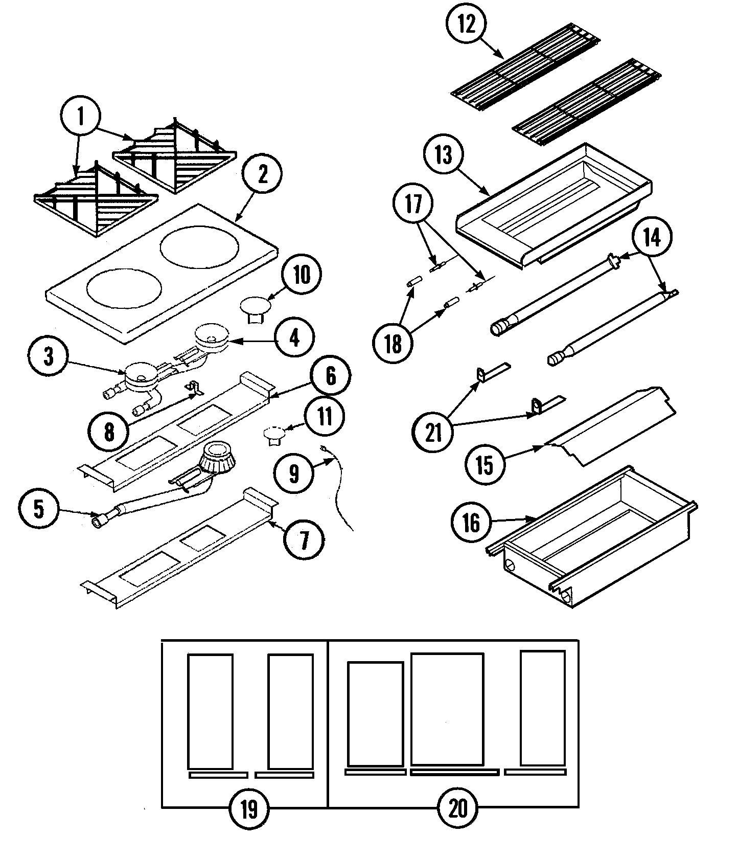 Dynasty DGRSC486CB top assembly/gas controls diagram