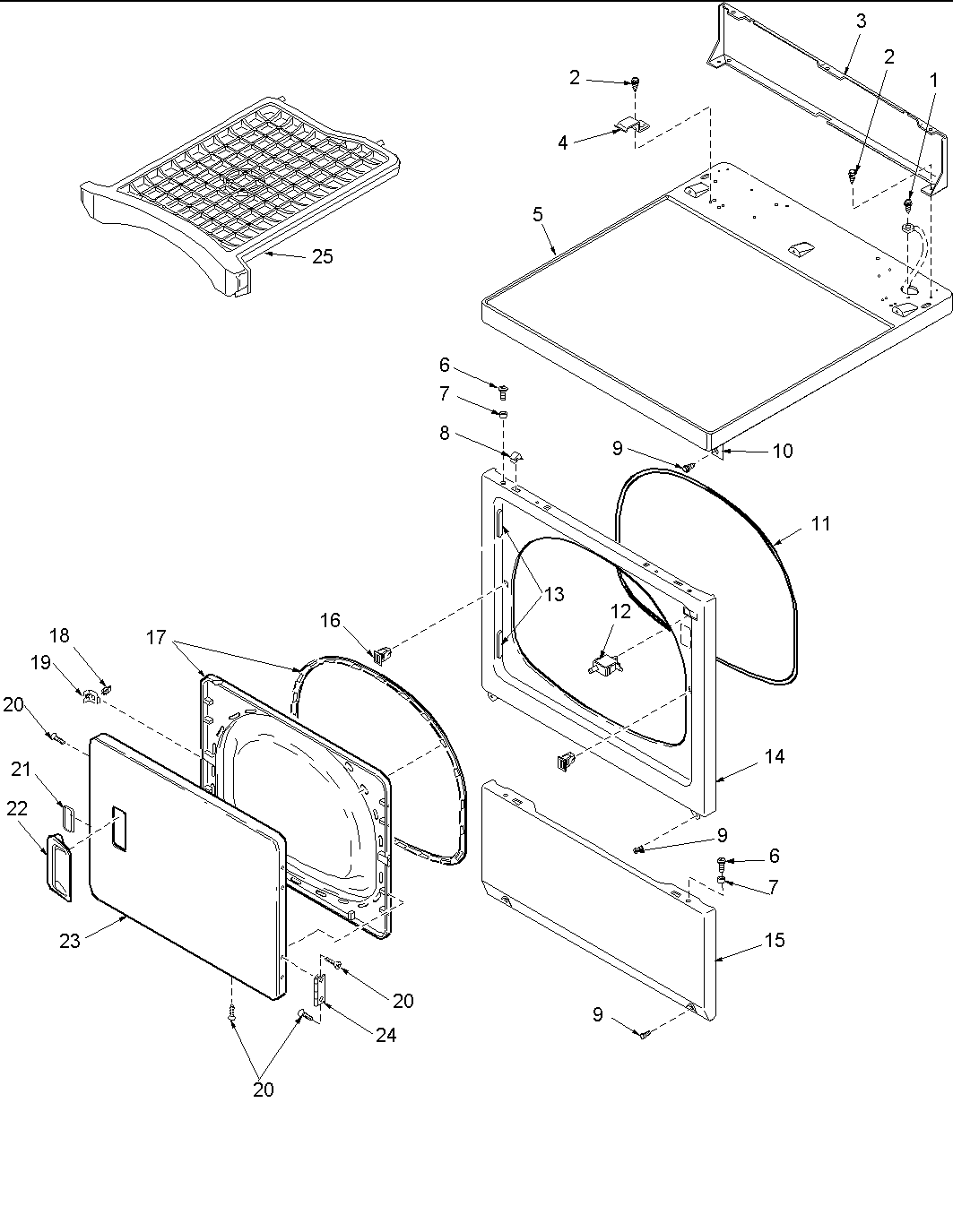 Amana ALG665SAC-PALG665SAC door and front, access, and top panels diagram
