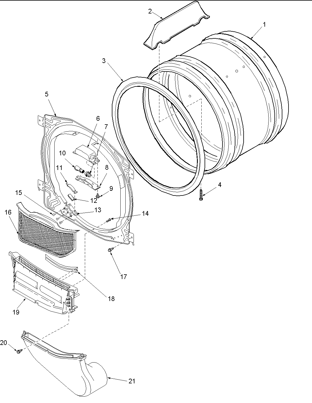 Amana ALG665SAC-PALG665SAC front bulkhead, air duct & drum diagram