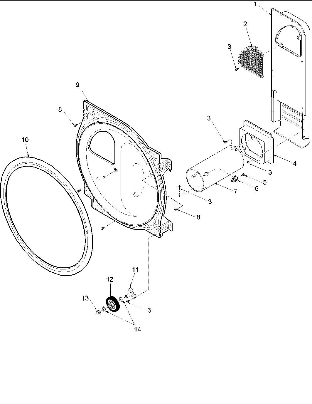Amana DLG330RAW-PDLG330RAW1 rear bulkhead, rollers & air duct assy diagram