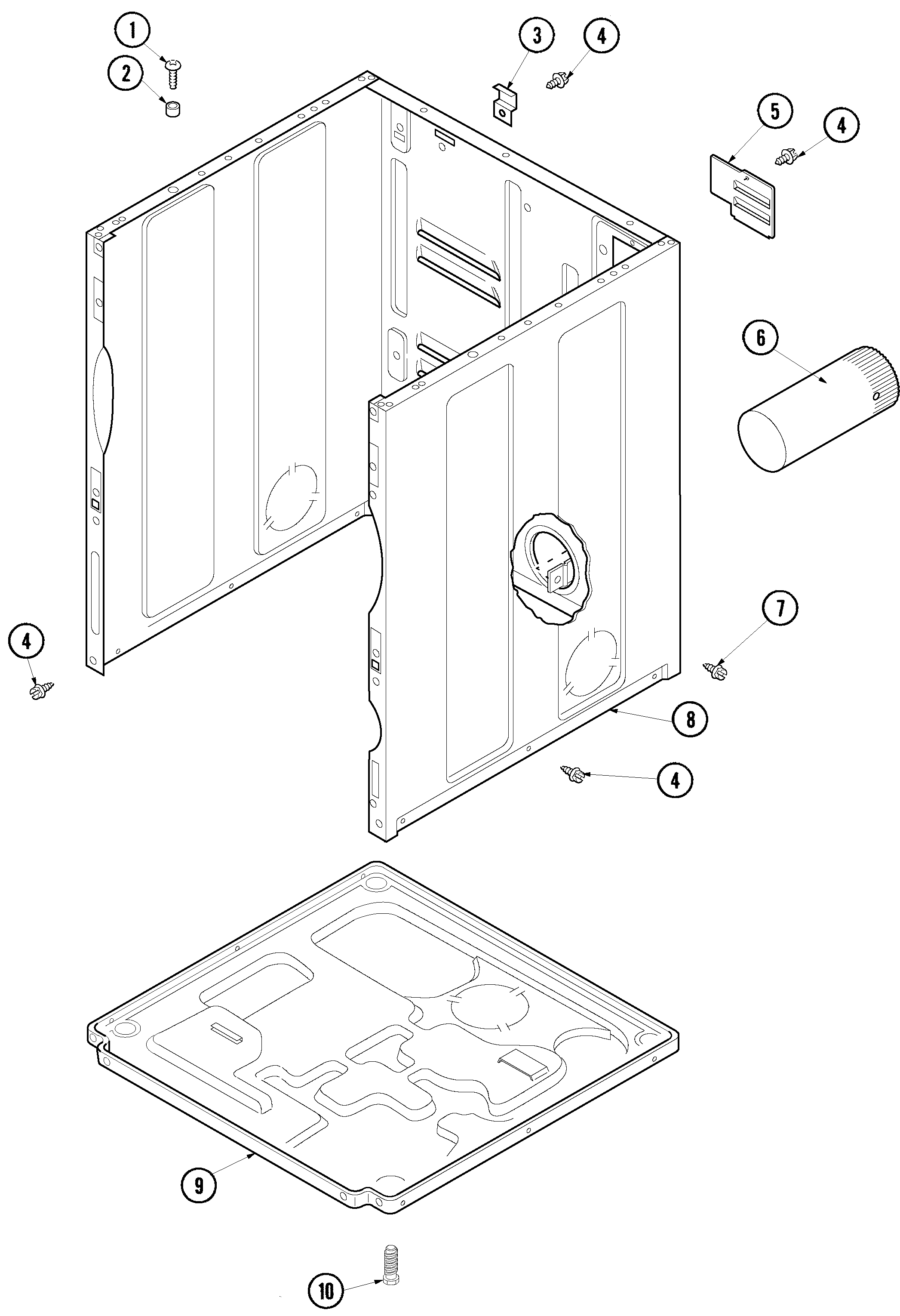 Maytag SDE2606AYW cabinet & base diagram