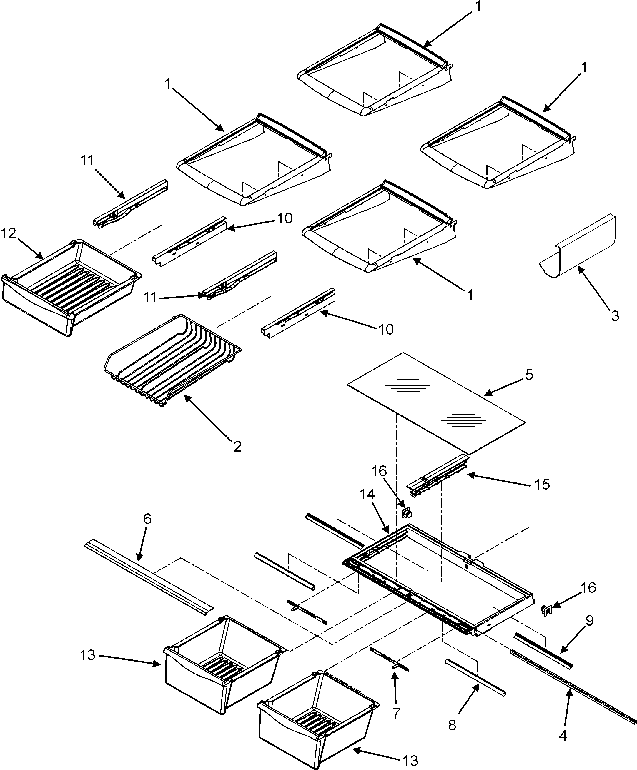 Maytag PBF2555HEQ refrigerator shelves diagram