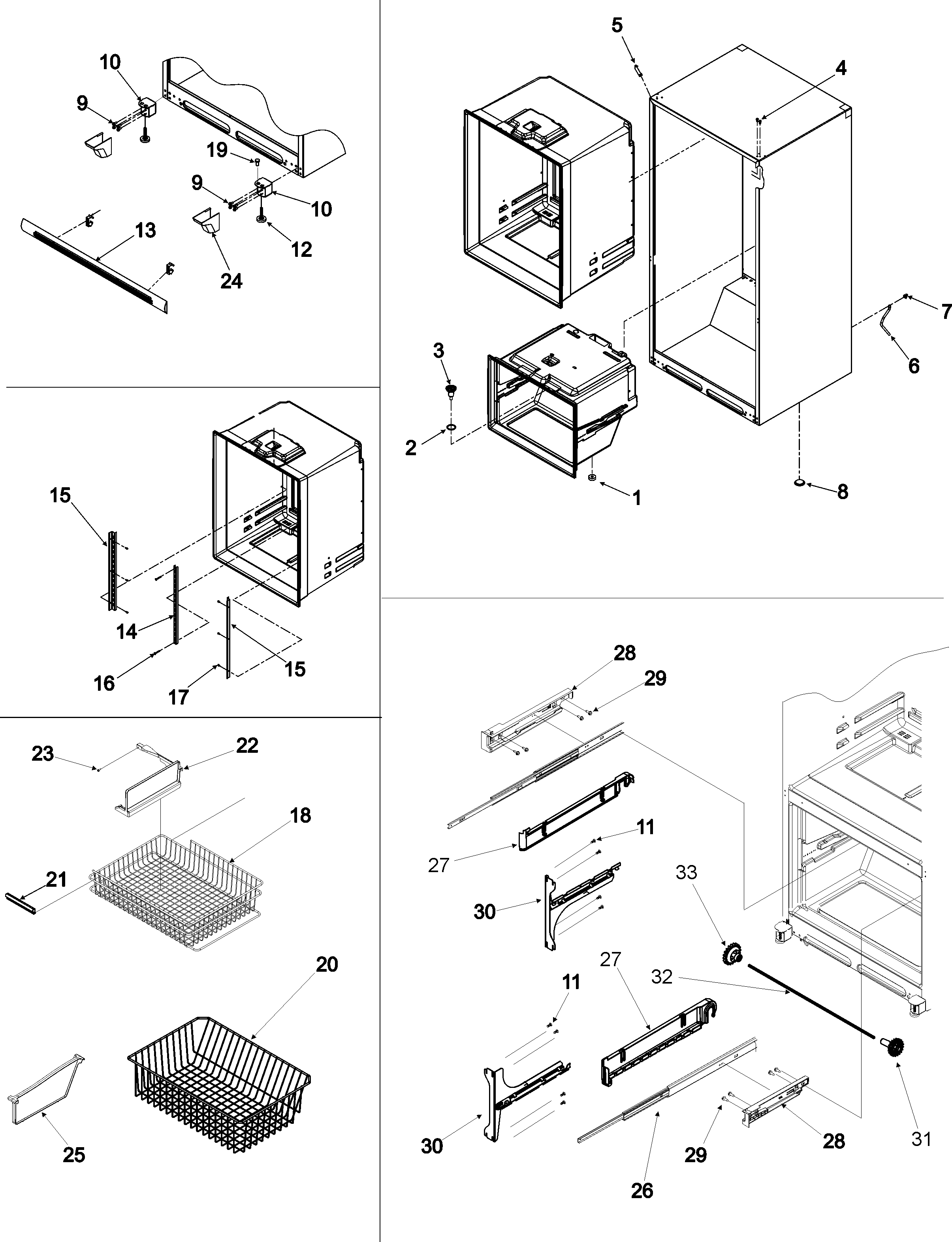 Maytag PBF2555HEQ interior cabinet & freezer shelves diagram