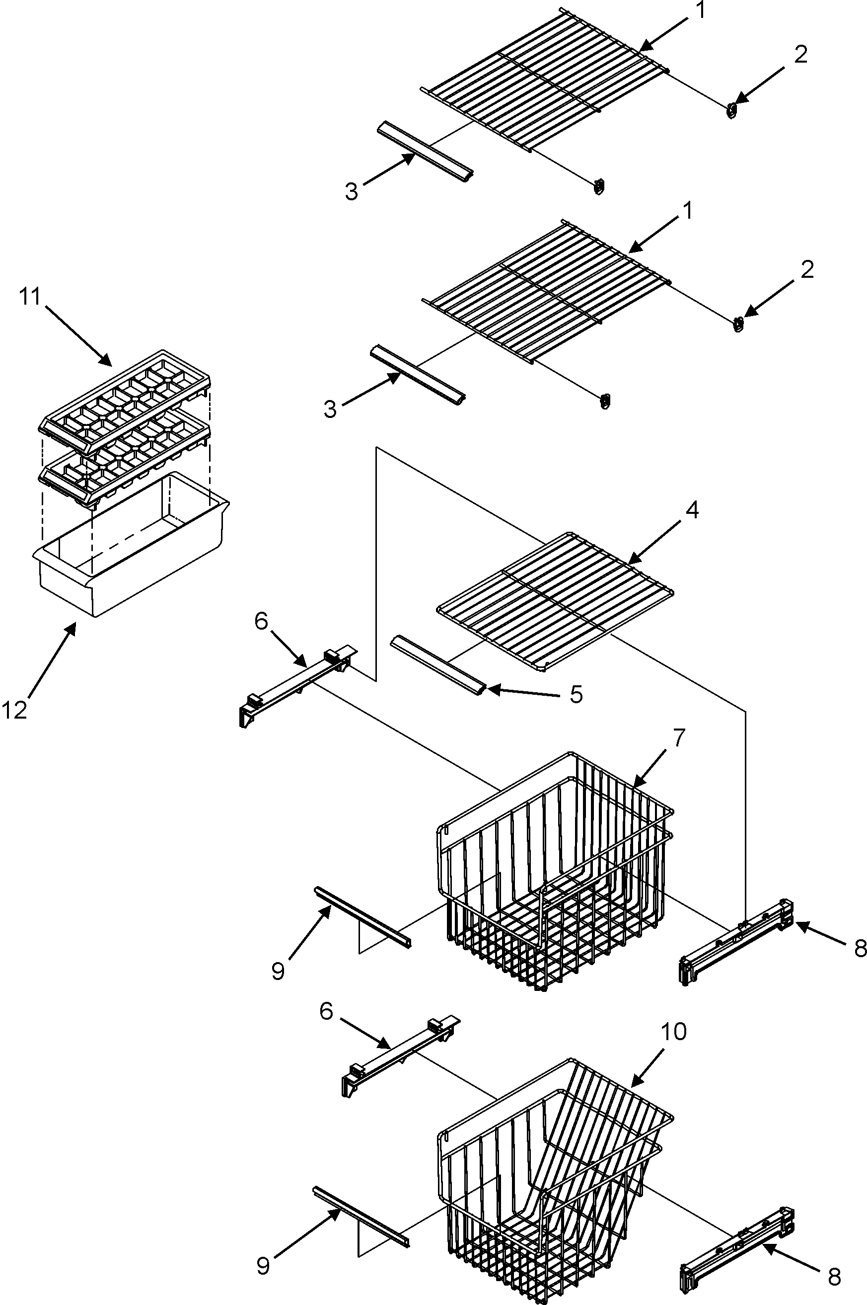 Maytag MSB2654HEW freezer shelves diagram