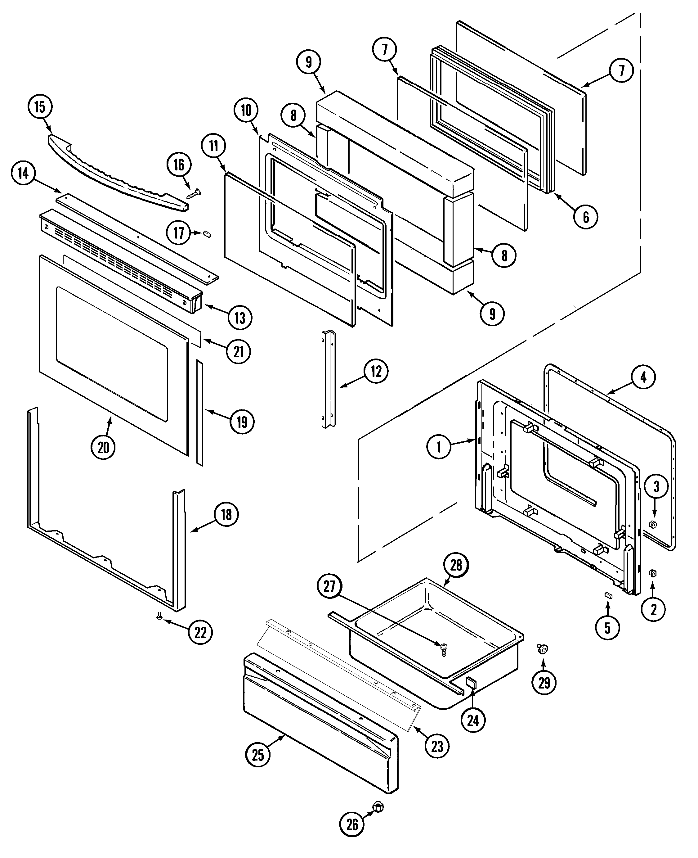 Maytag MES5870AAW door/drawer diagram