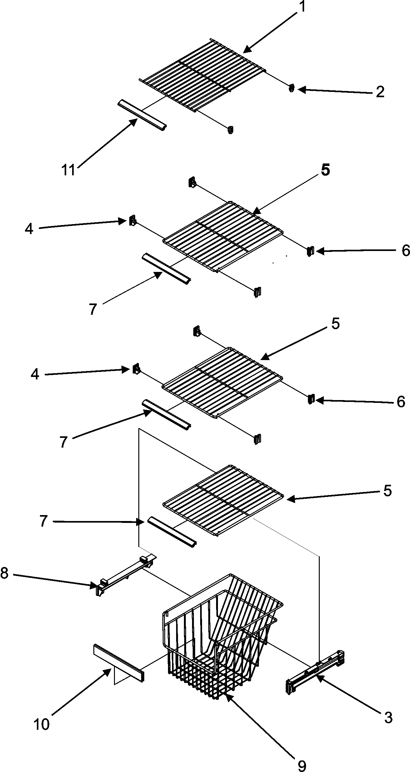 Maytag MSD2655HEQ freezer shelves (series 10) diagram