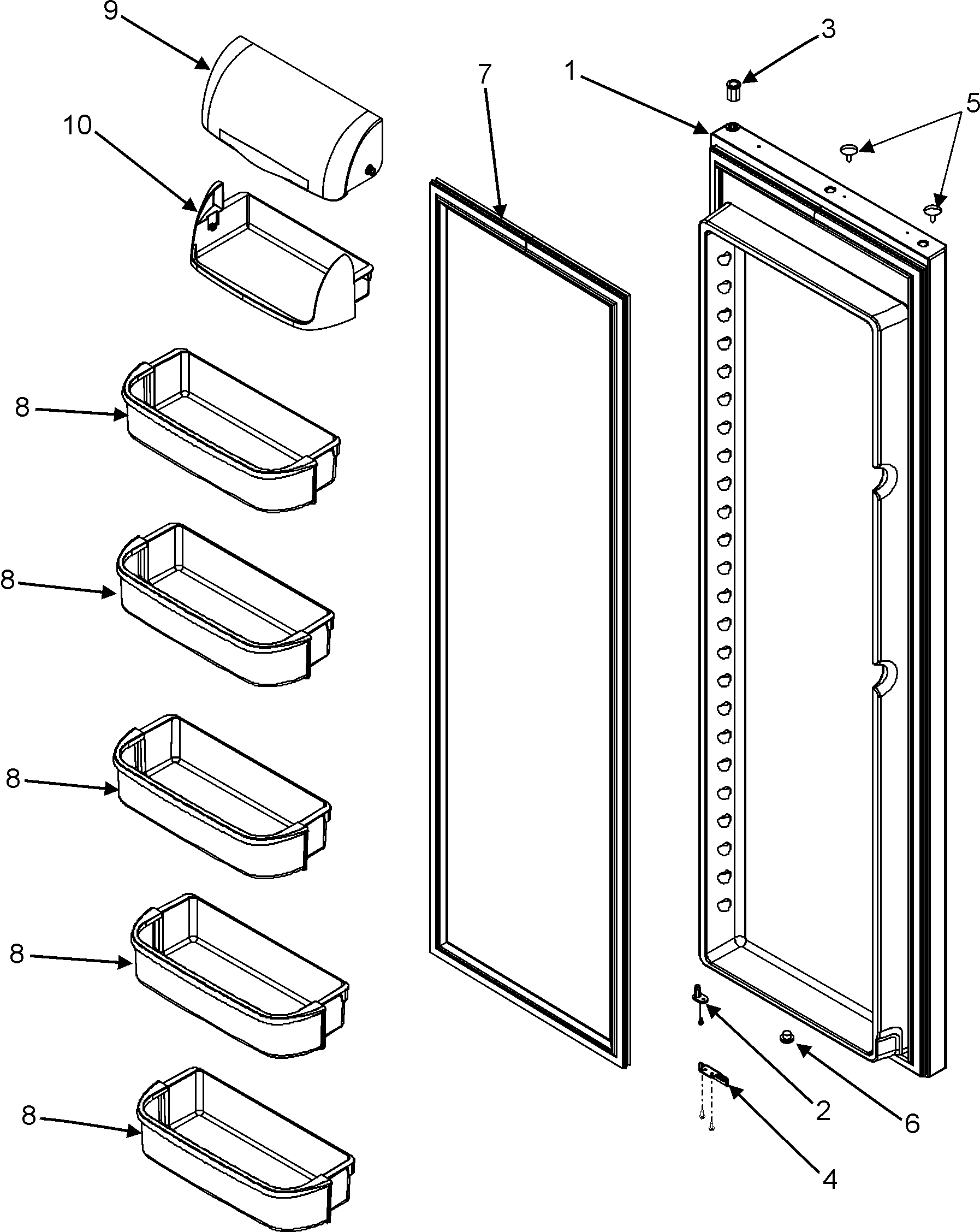 Maytag MSD264RHEQ refrigerator door diagram