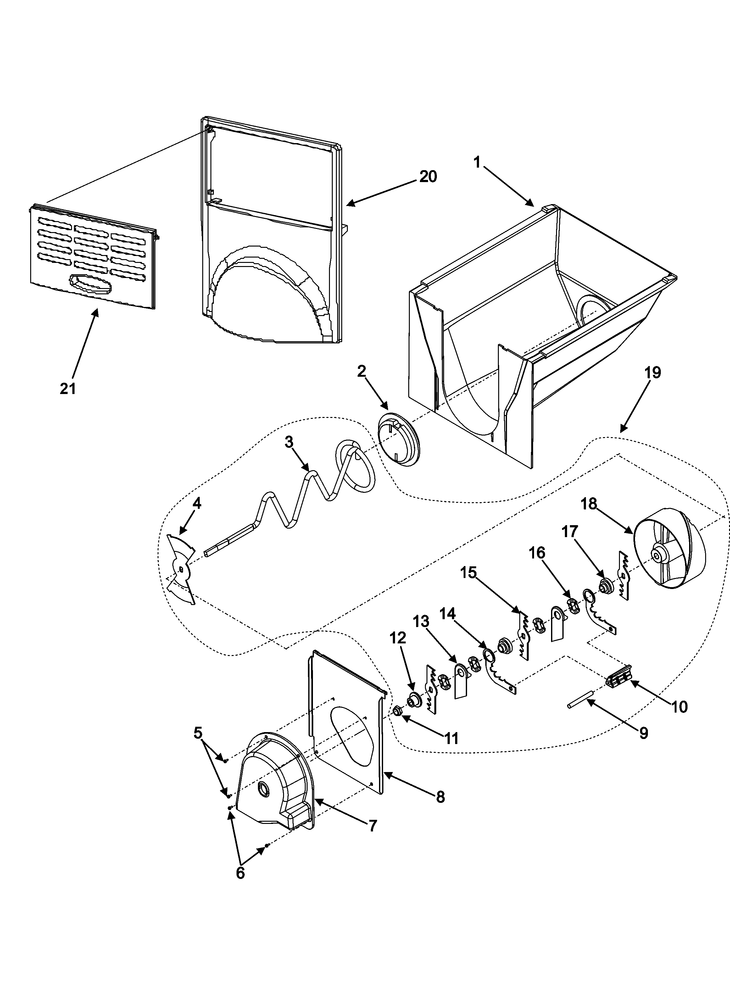 Maytag MSD264RHES ice bucket assy. diagram
