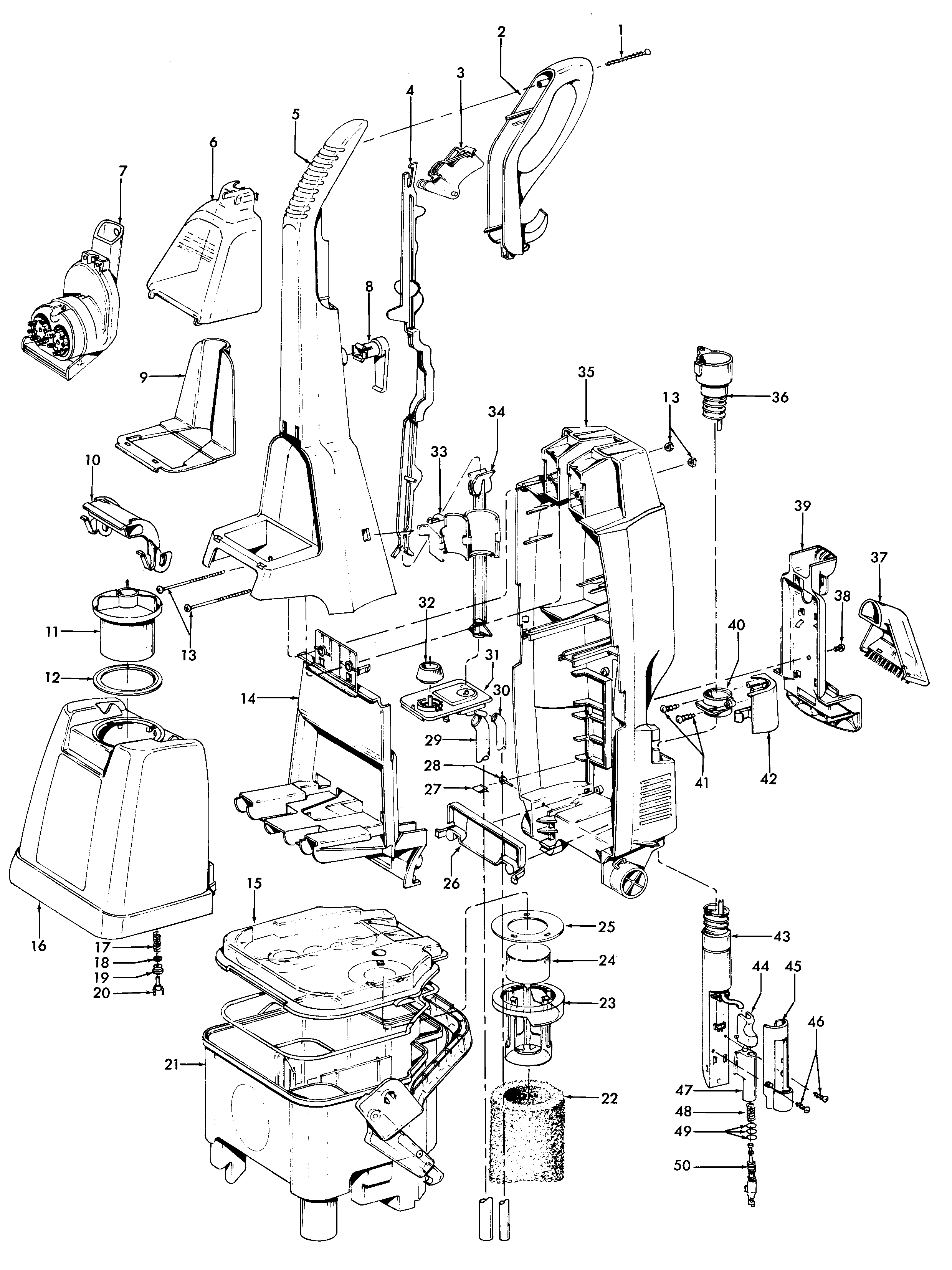 Hoover F5837900 cleaningtools, handle, tank diagram