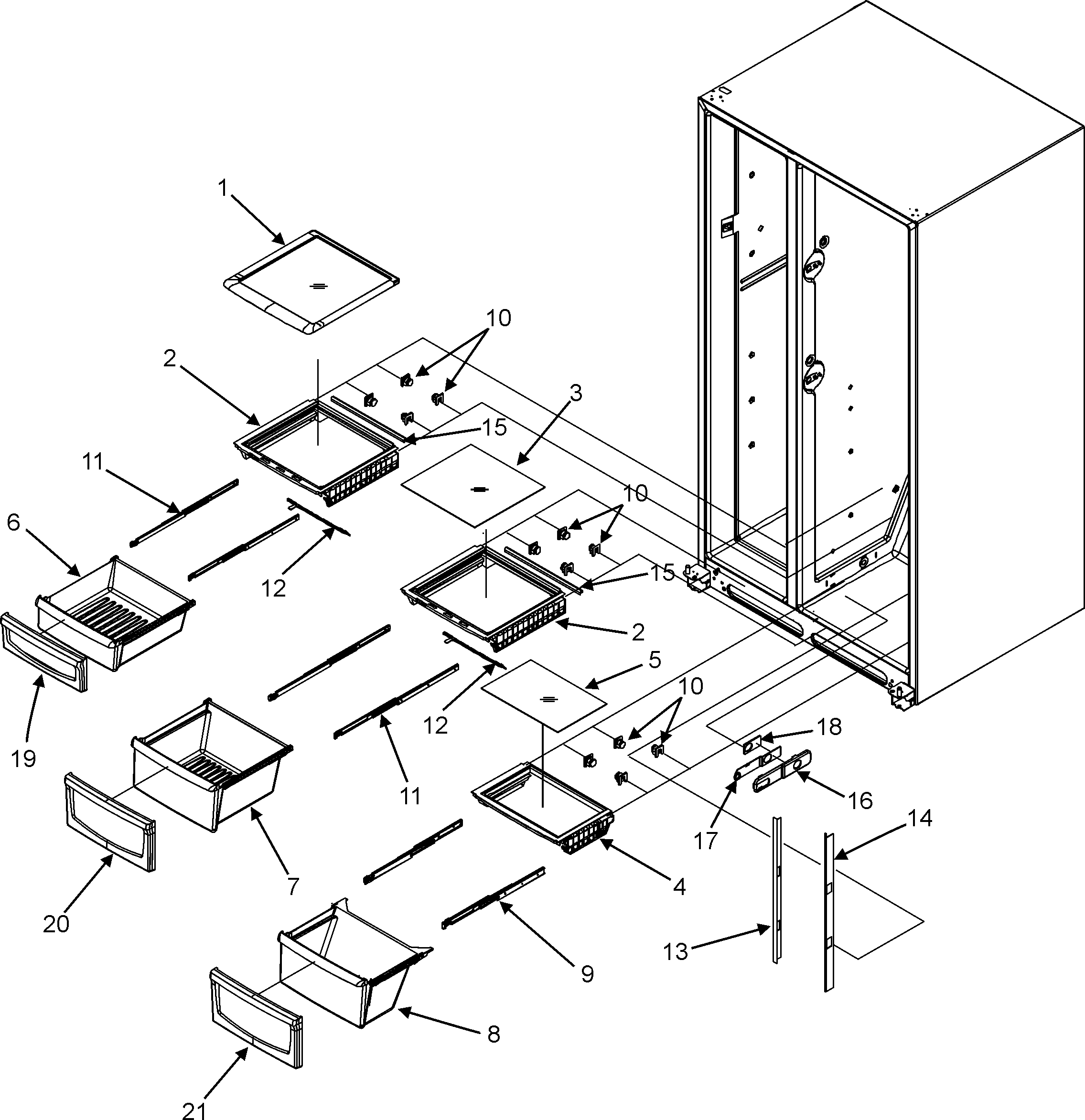 Jenn-Air JC2225GEKB crisper assembly diagram