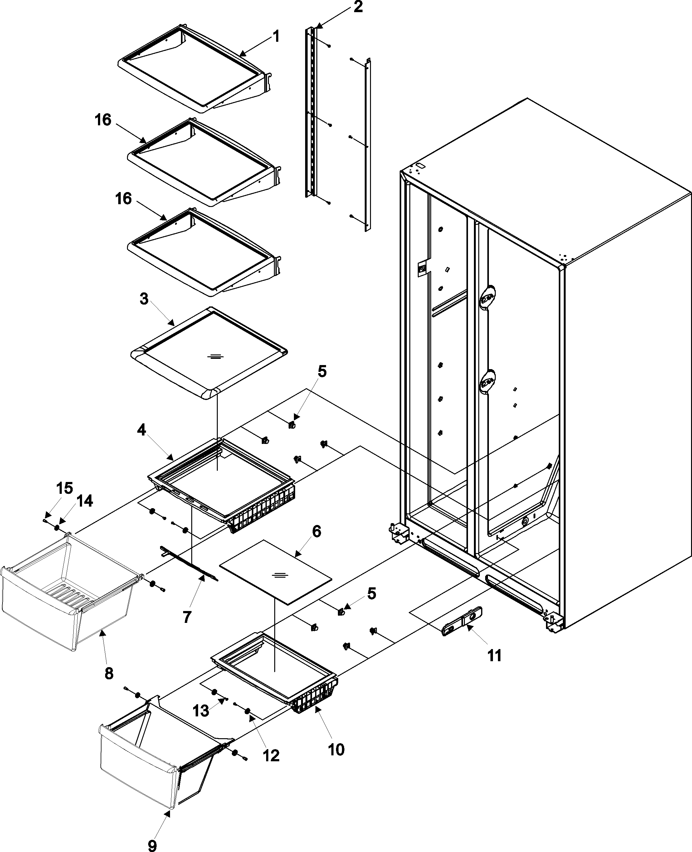 Amana ASD262RHRS crisper assy & ref shelf diagram