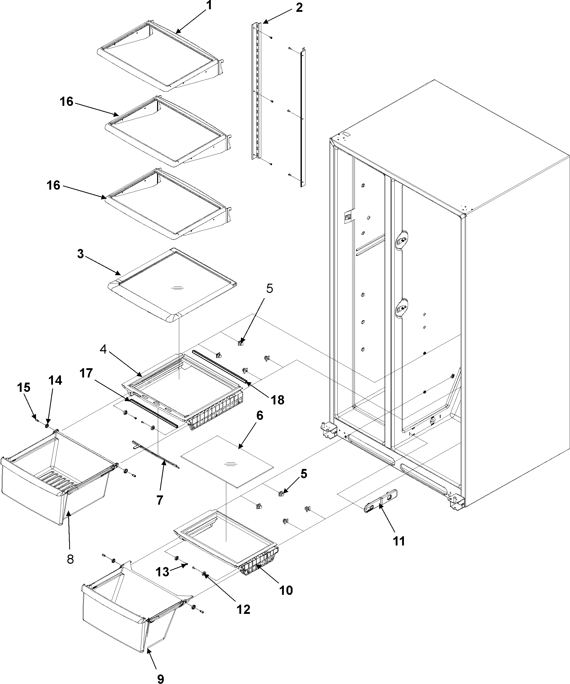Amana ASD262RHRS crisper assy & ref shelf series 50+ diagram