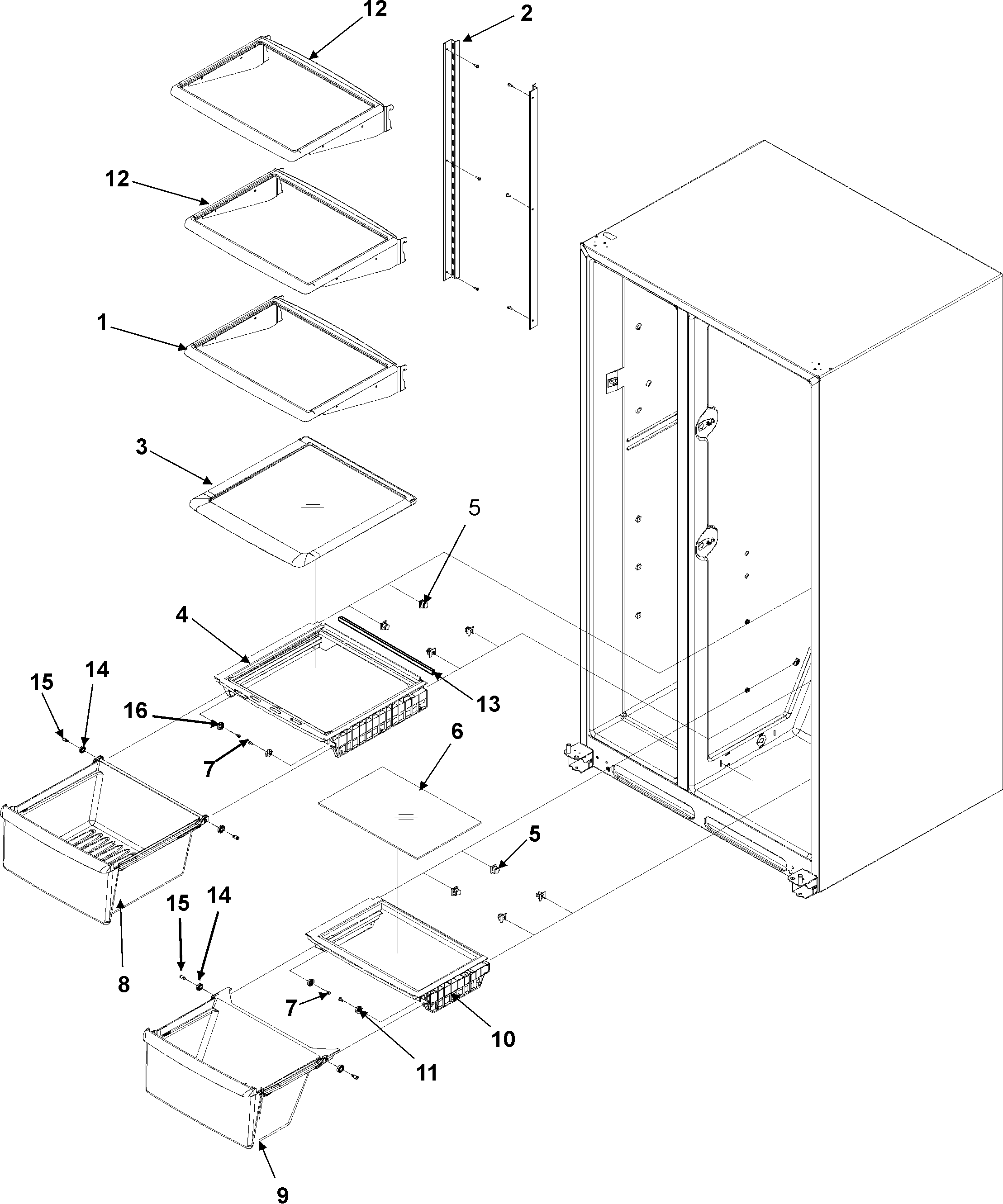 Amana ASD261RHRW crisper assy & ref shelf series 50+ diagram
