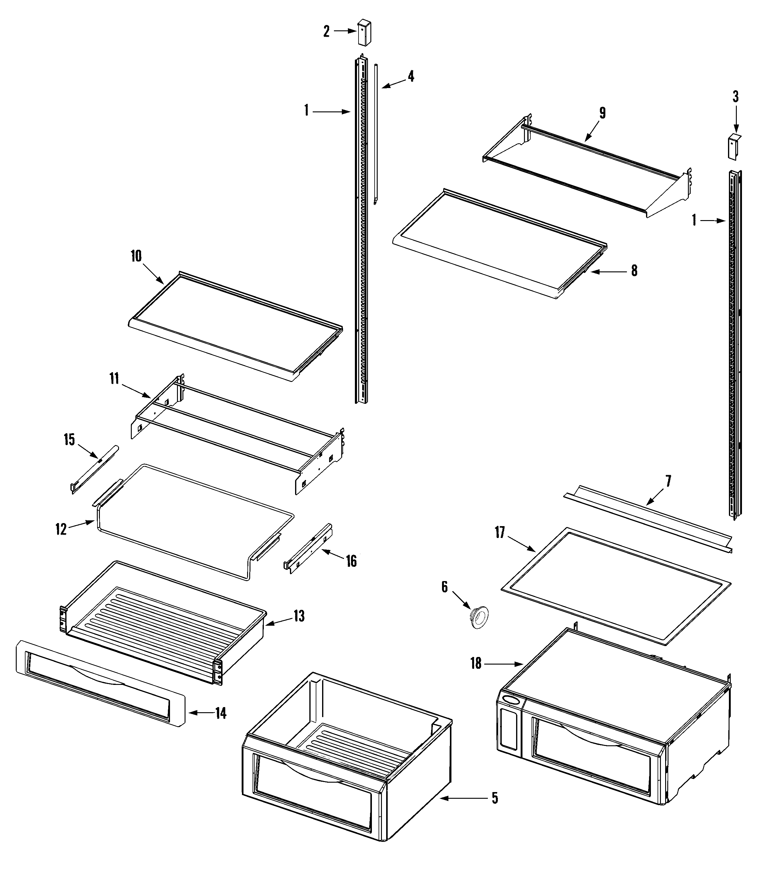 Maytag RJRS4270A shelves & accessories (fresh food) diagram