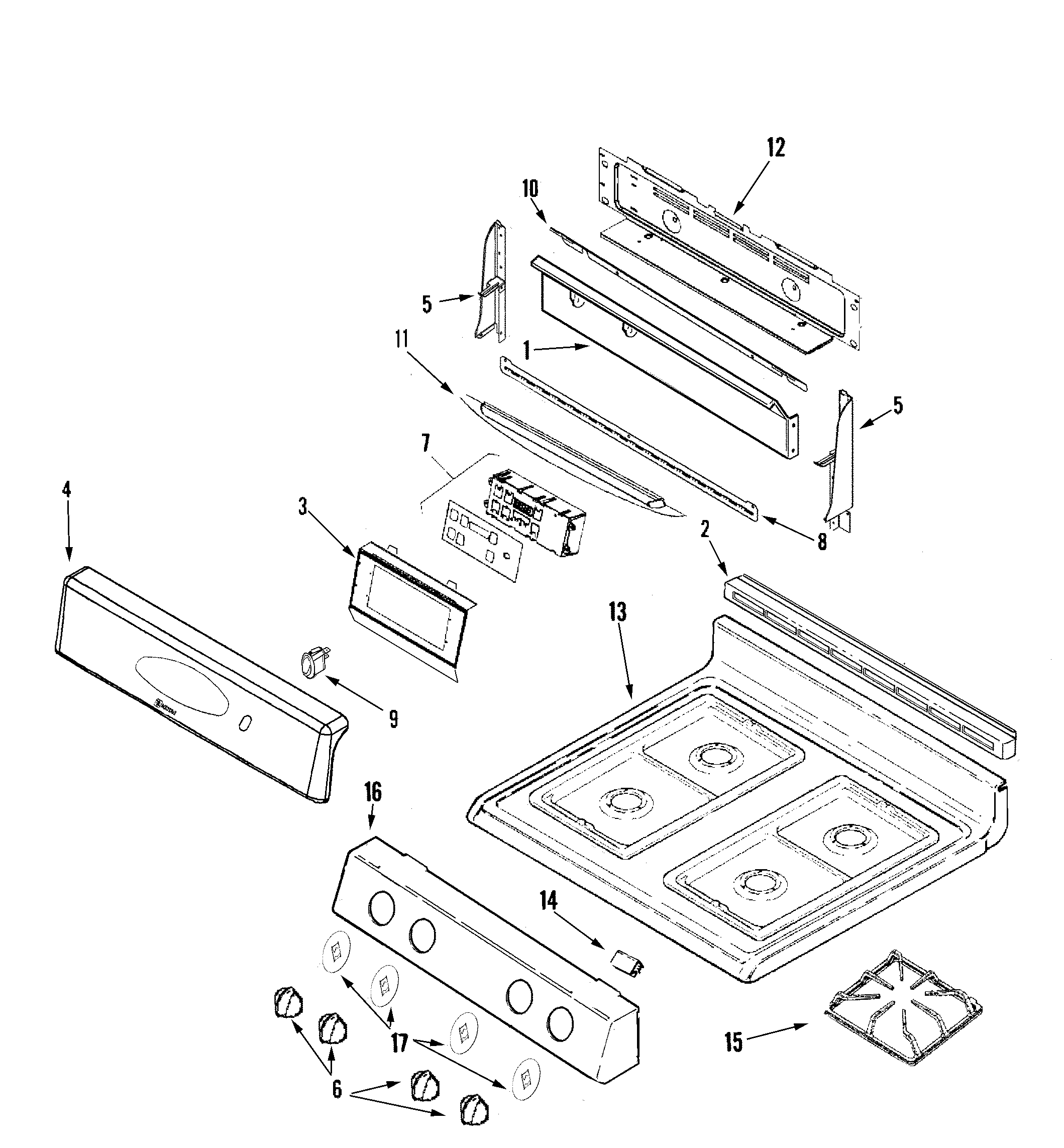 Maytag MGR5751ADW control panel/top assembly diagram