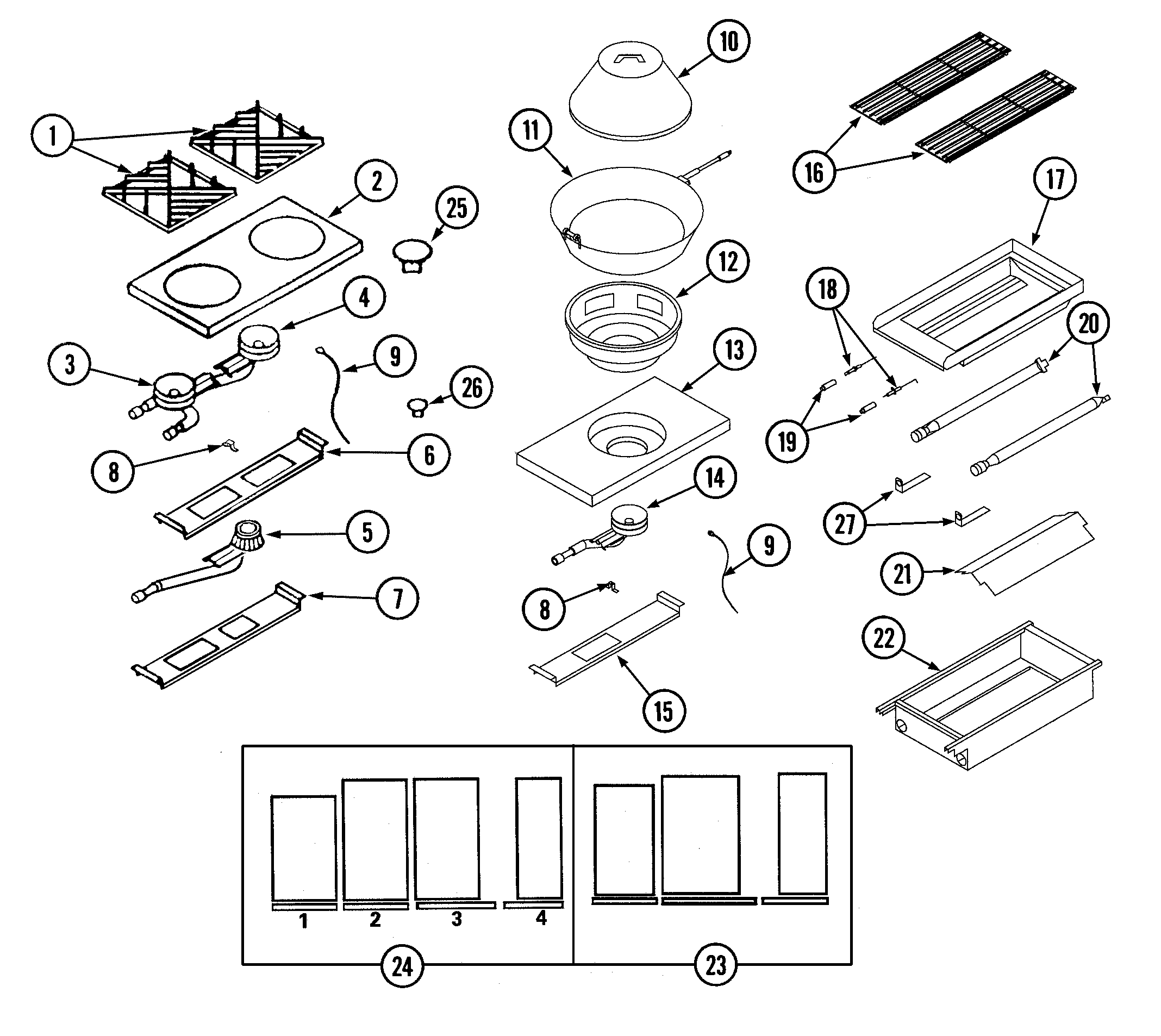 Jade RJGR6066A top assembly/gas controls diagram