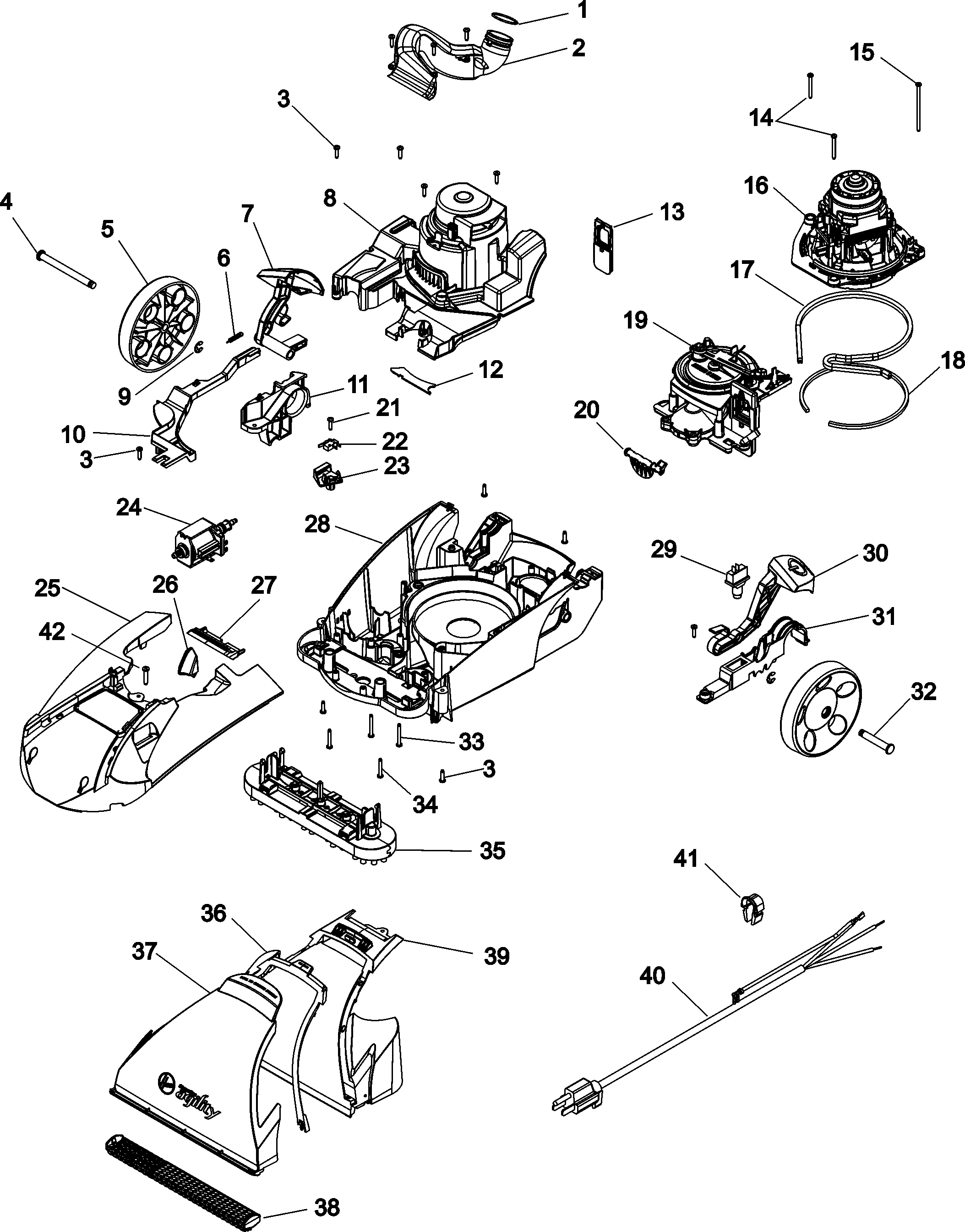 Hoover F6210-950 lower foot diagram