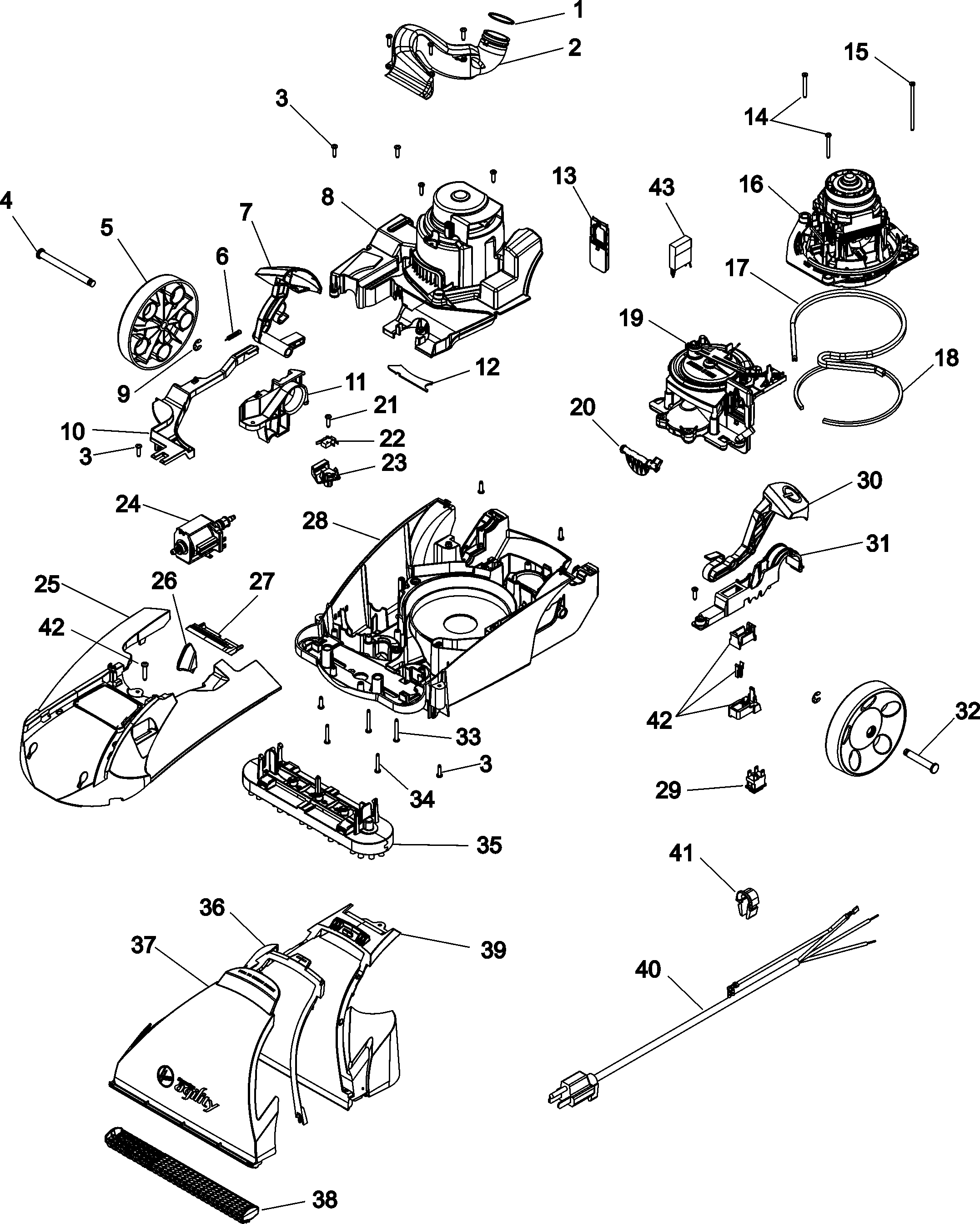 Hoover F6212-906 lower foot diagram