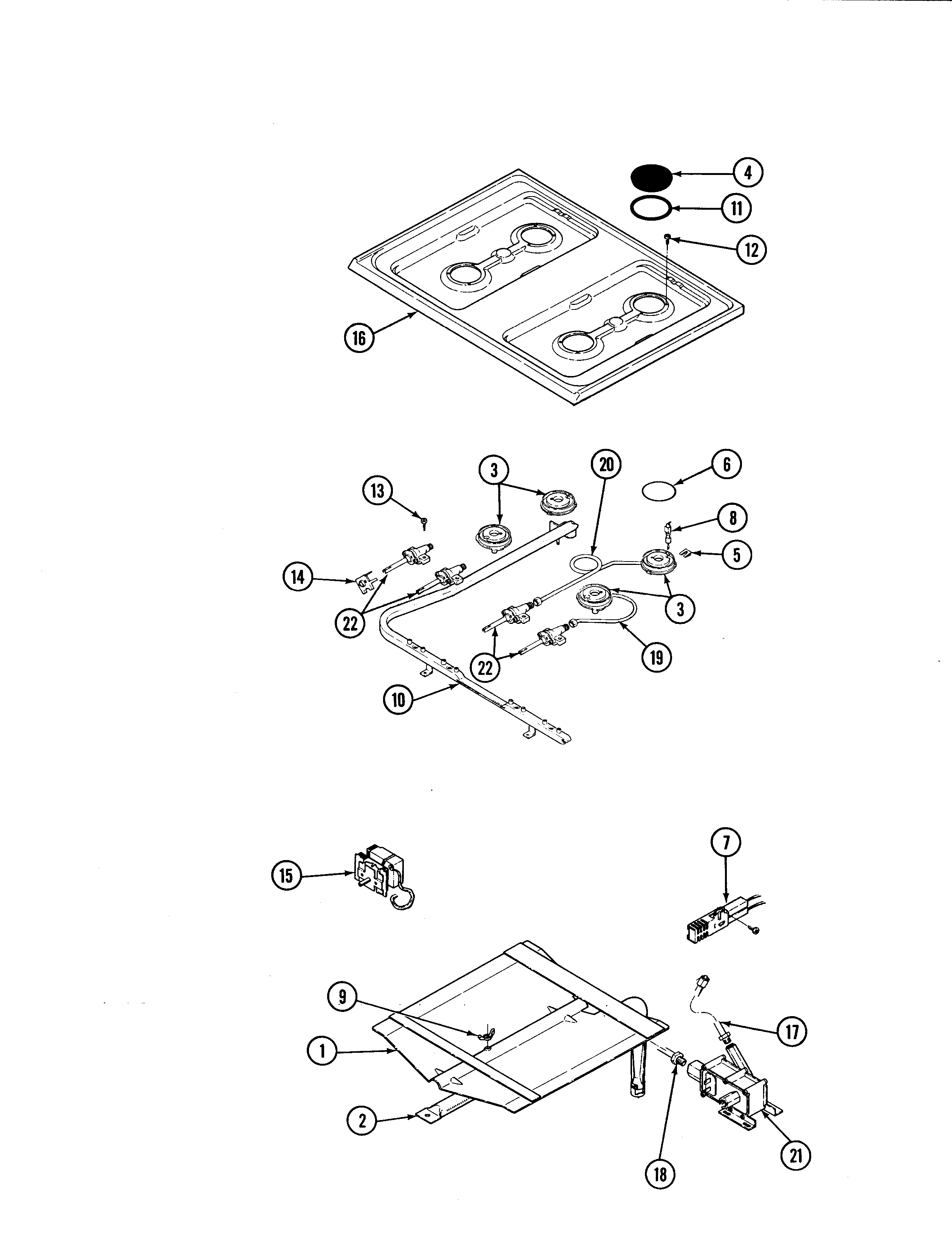 Magic Chef 31JN-3KX top assy./control system diagram