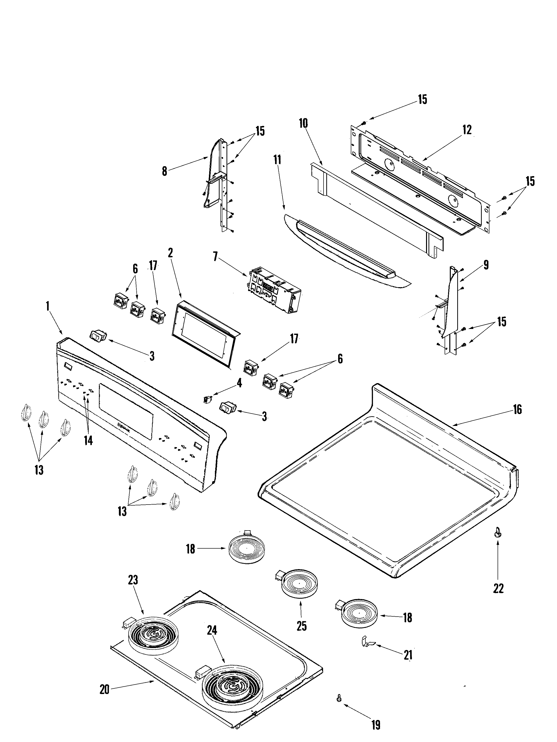 Jenn-Air JER8785QAS control panel/top assembly diagram