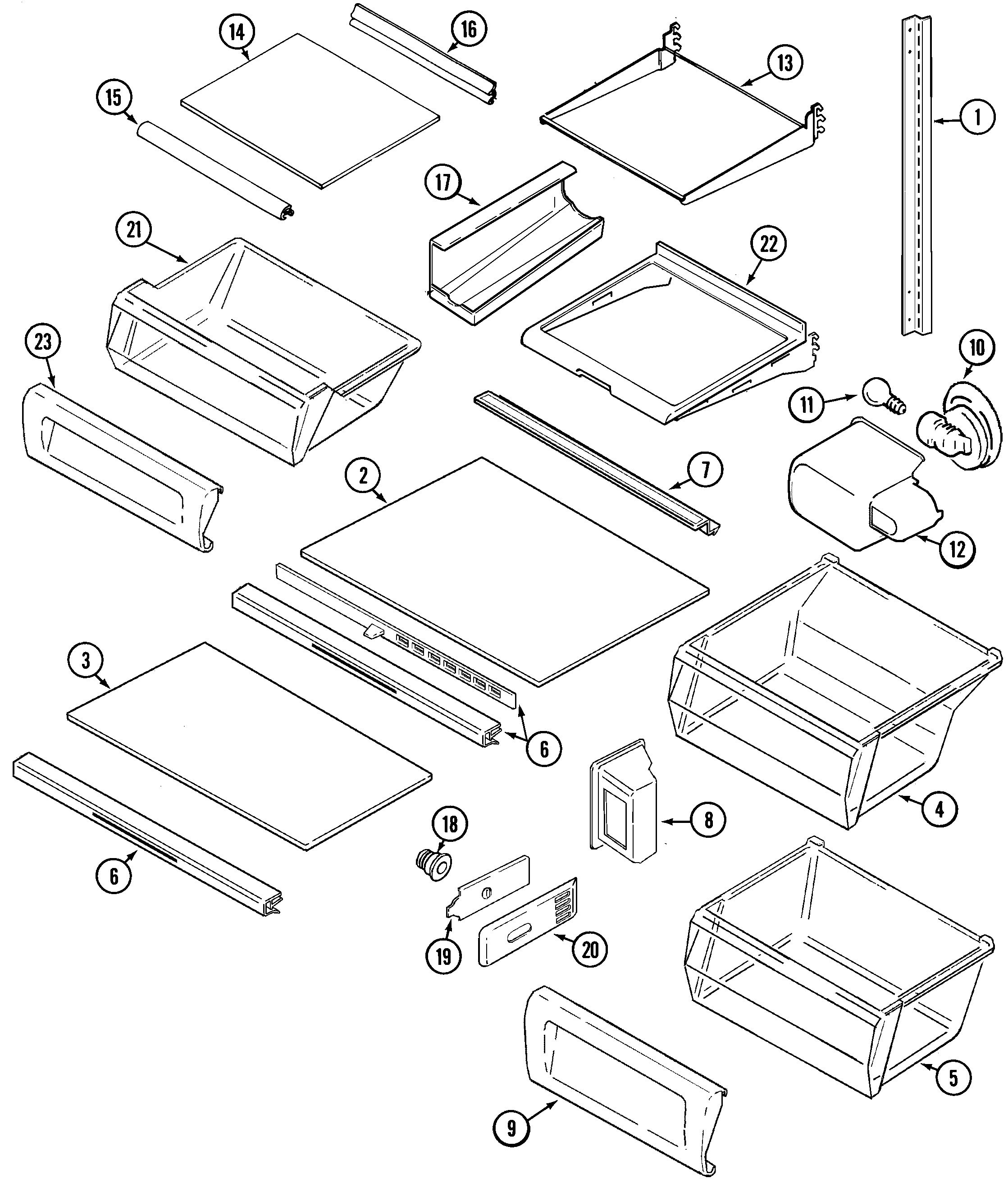 Maytag MSB2354DRW shelves & accessories diagram