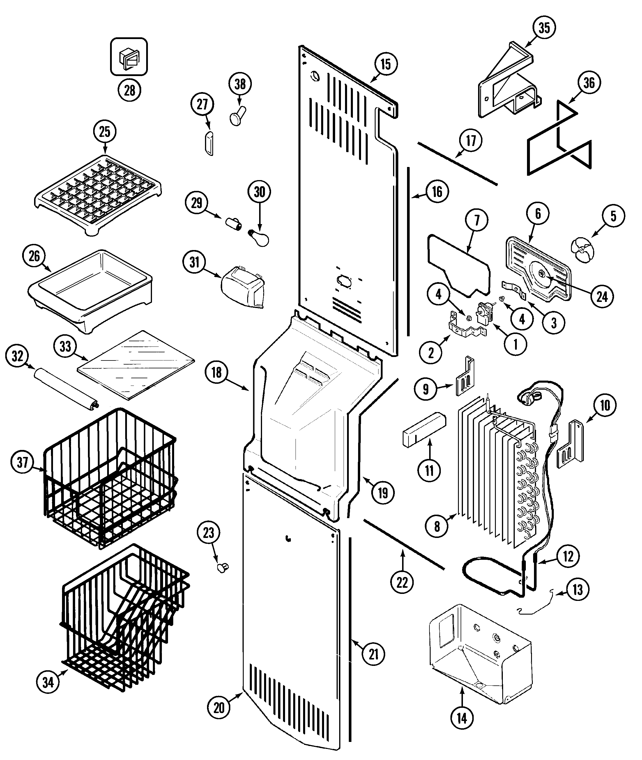 Maytag MSB2354DRW freezer compartment diagram