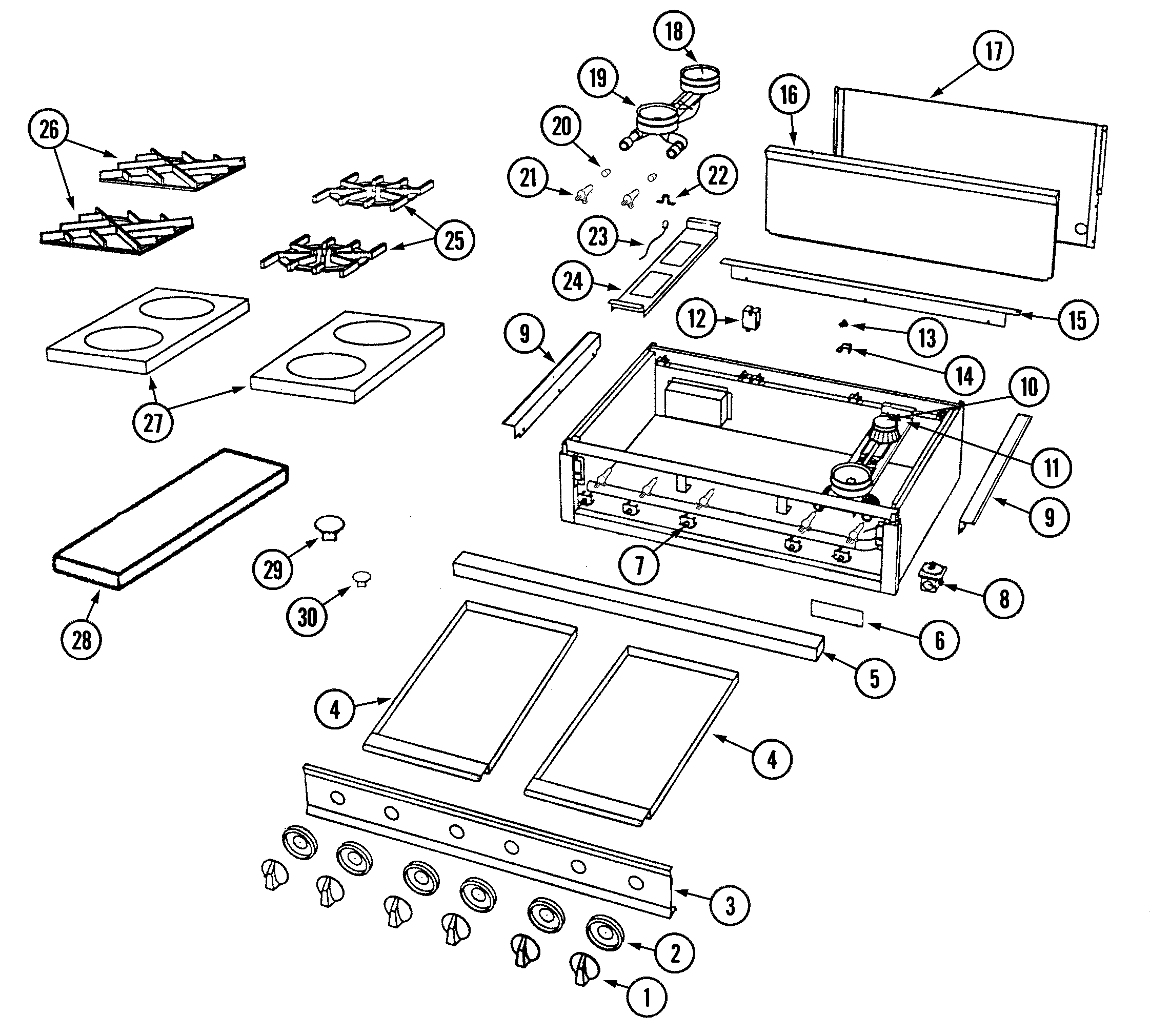 Dynasty DCT366 top assembly/gas controls diagram