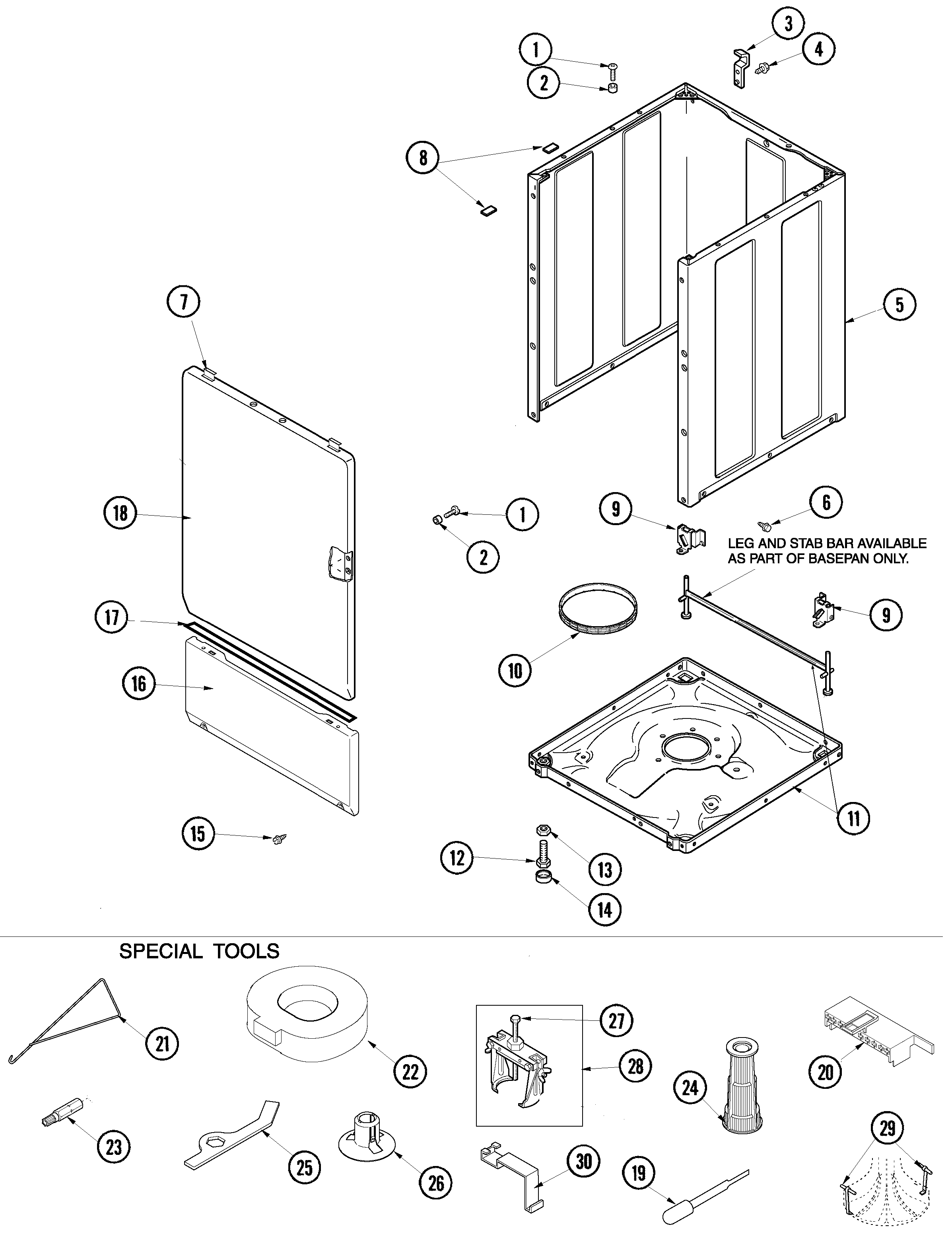 Amana ALW880QAC cabinet, base & special tools diagram