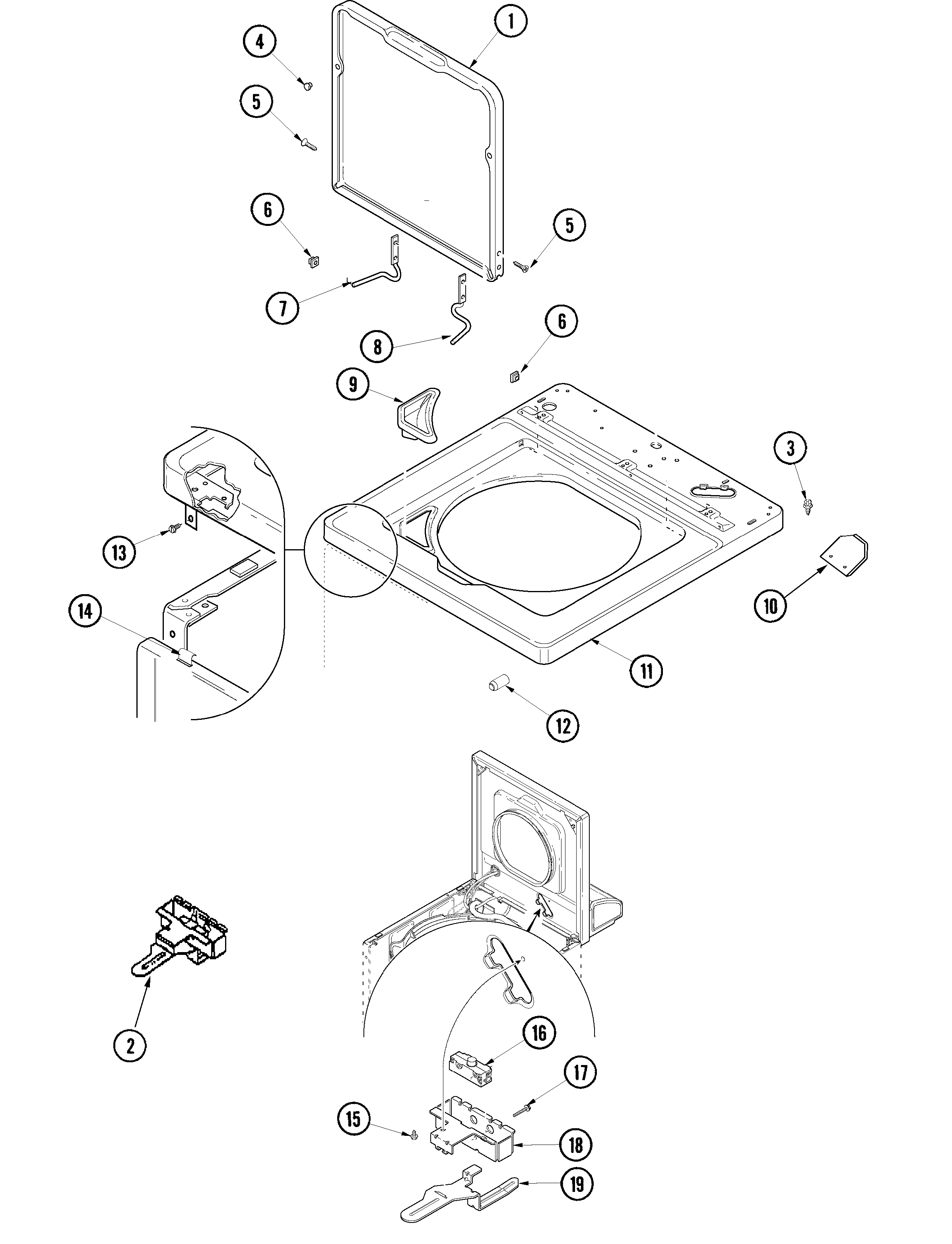 Maytag SAV5701AWW top and door switch diagram