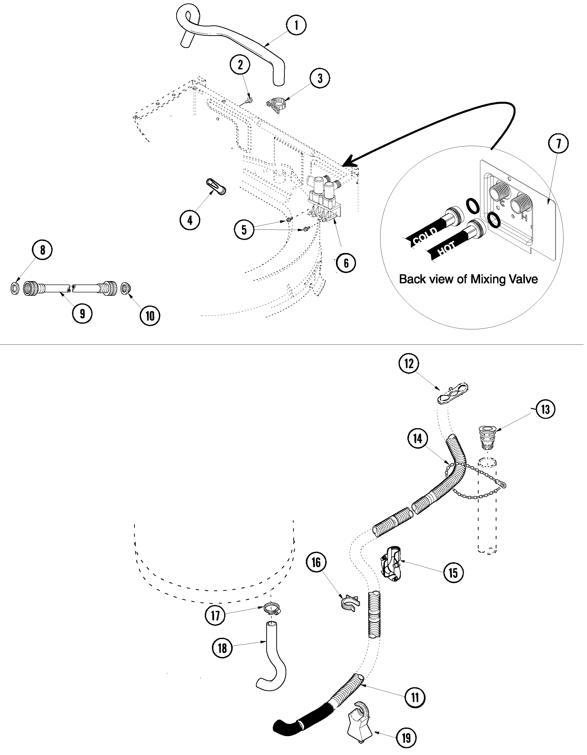 Maytag SAV5710AWW mixing valve and hoses diagram
