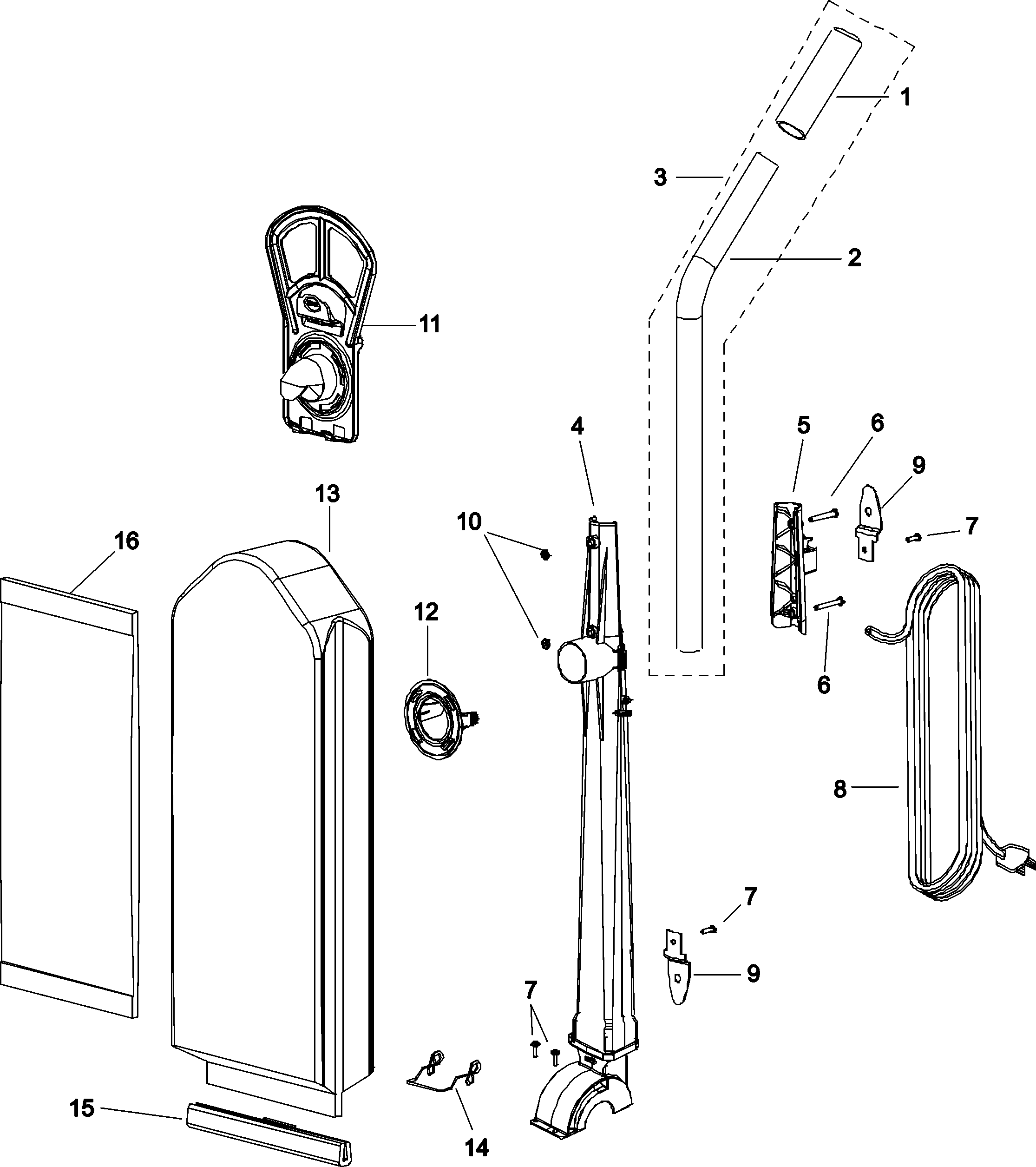 Hoover HSCU8000SN handle and bag diagram