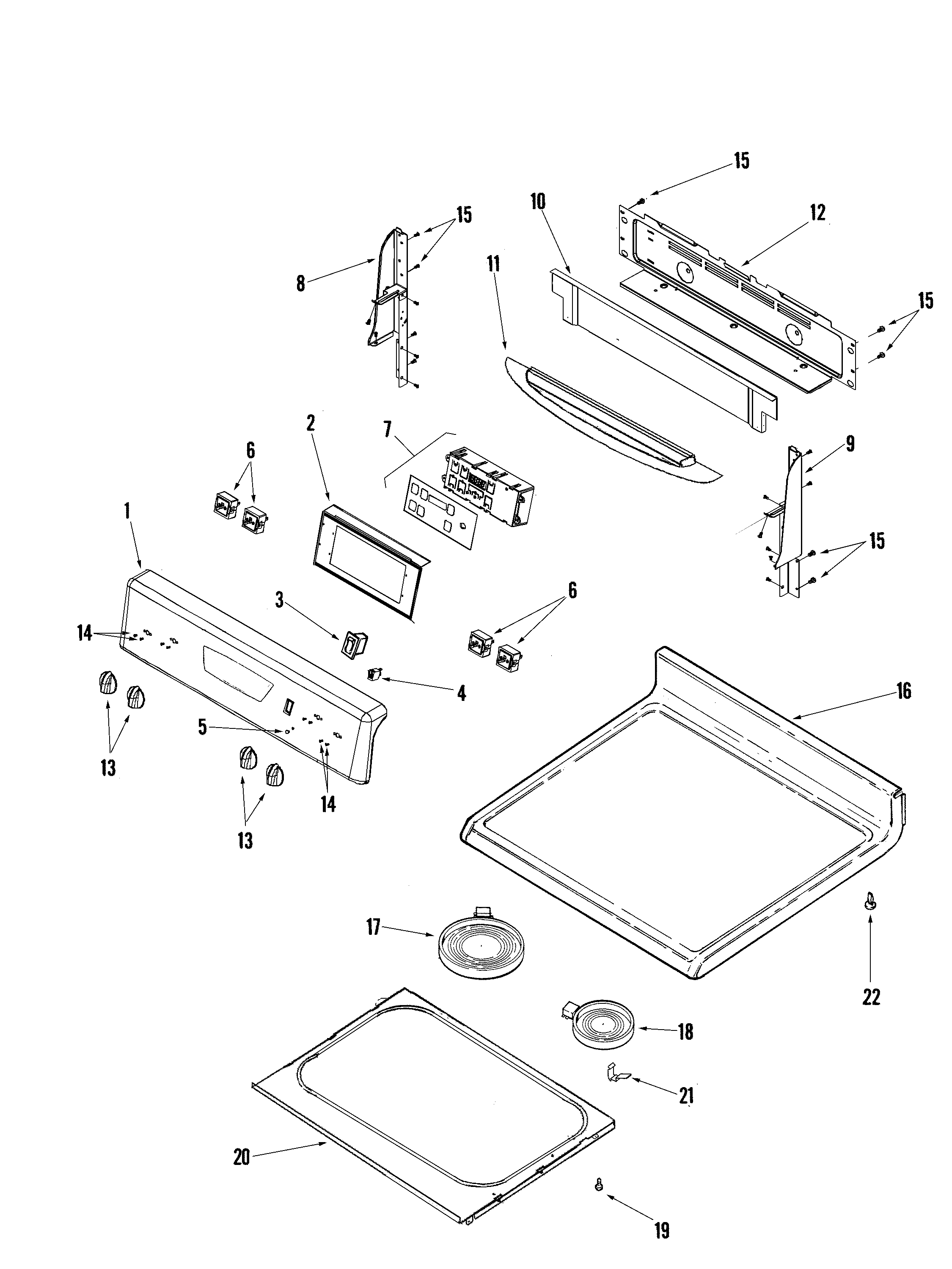 Amana AER5715QAQ control panel/top assembly diagram