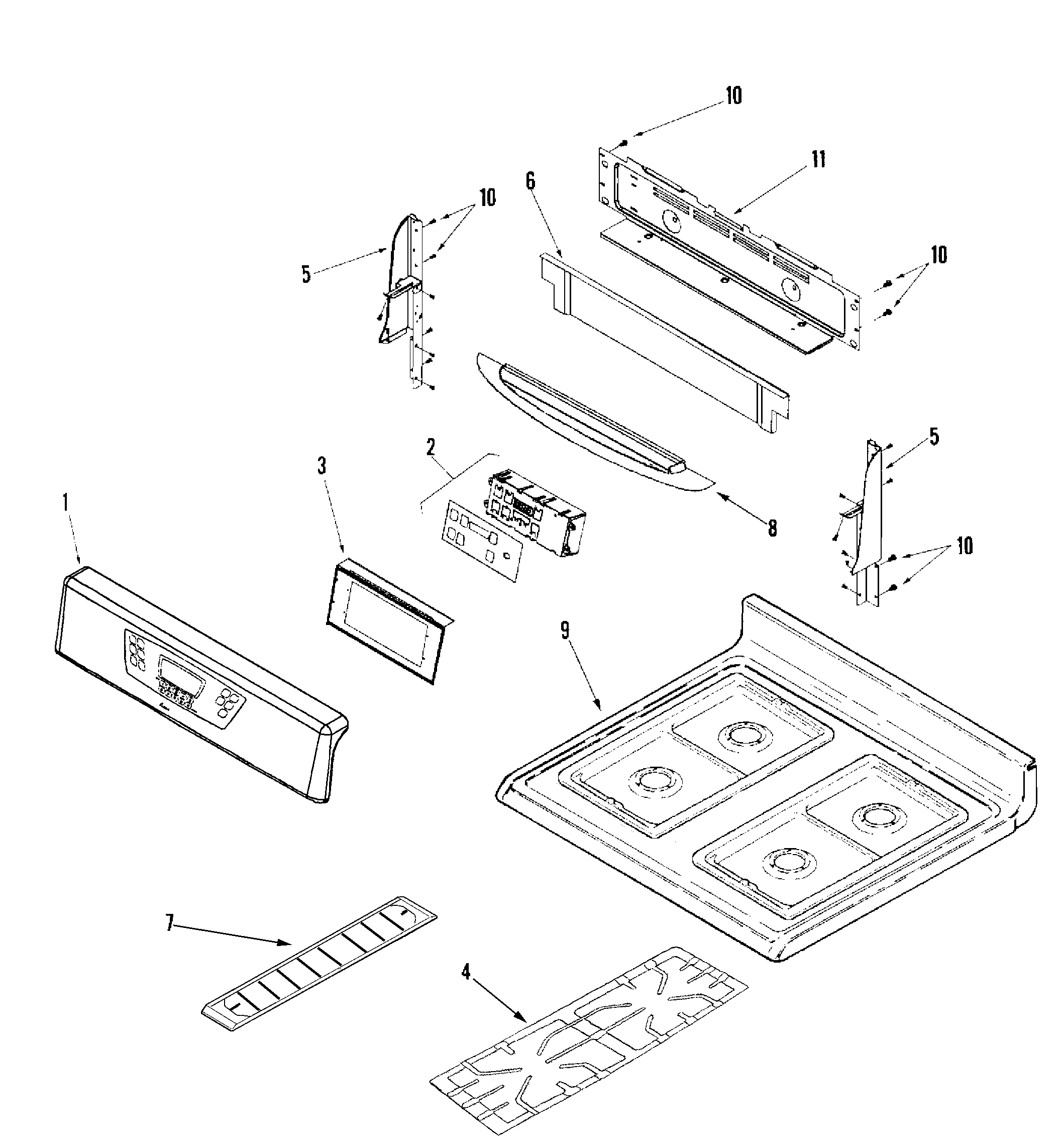 Amana AGR5835QDB control panel/top assembly diagram