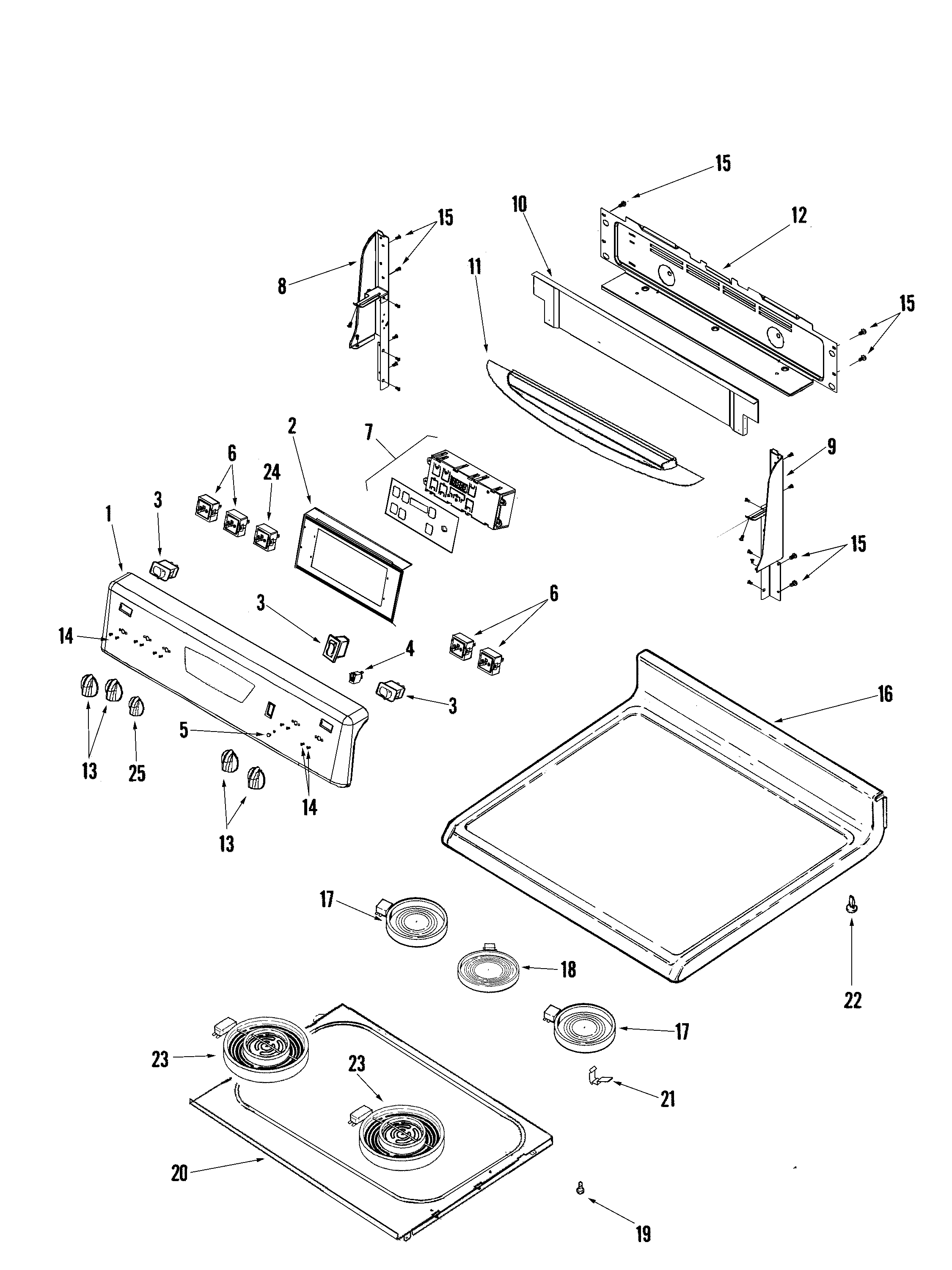 Amana AER5735QAS control panel/top assembly (blk/stl) diagram