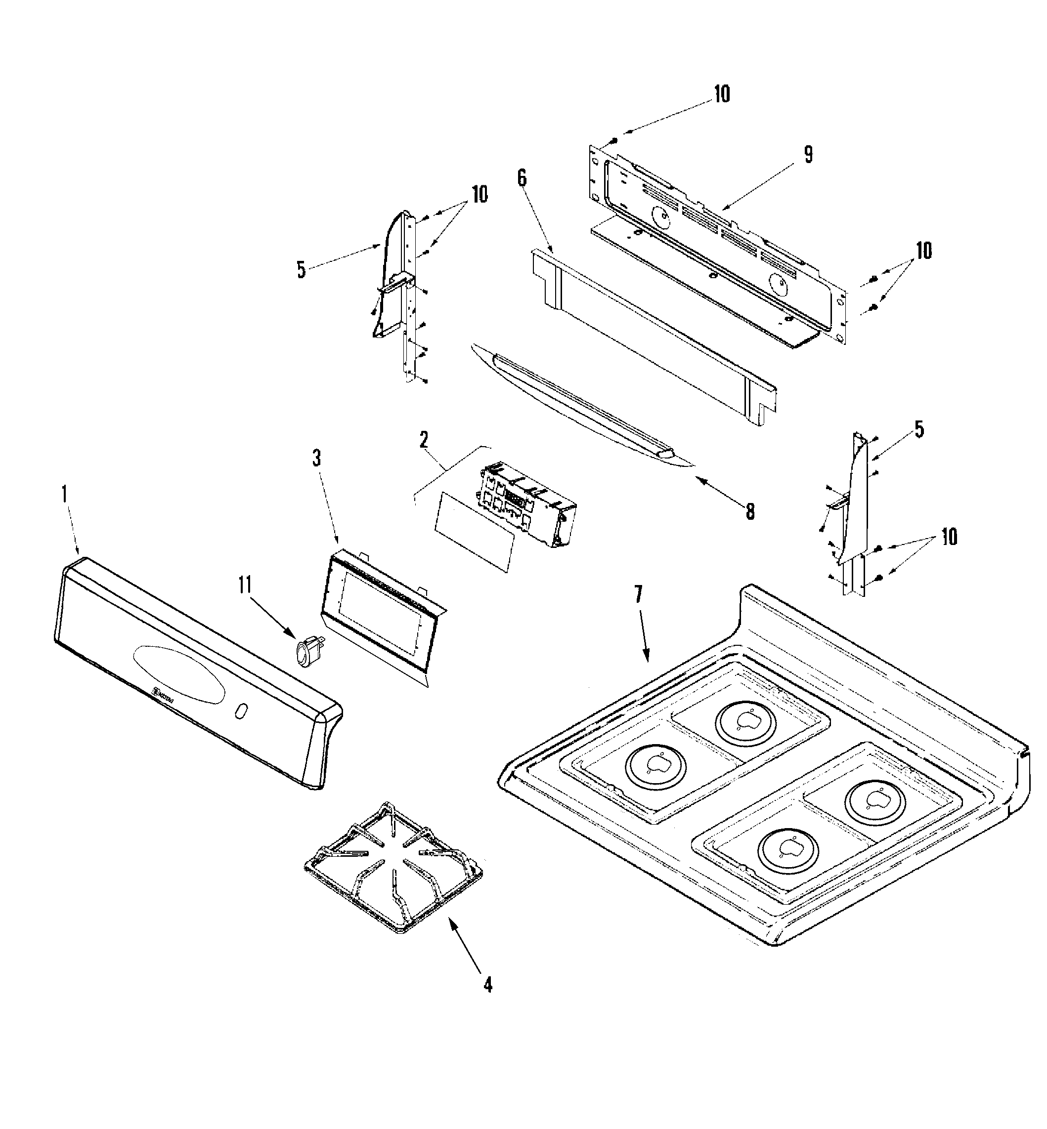 Maytag PGR5750LDS control panel/top assembly diagram