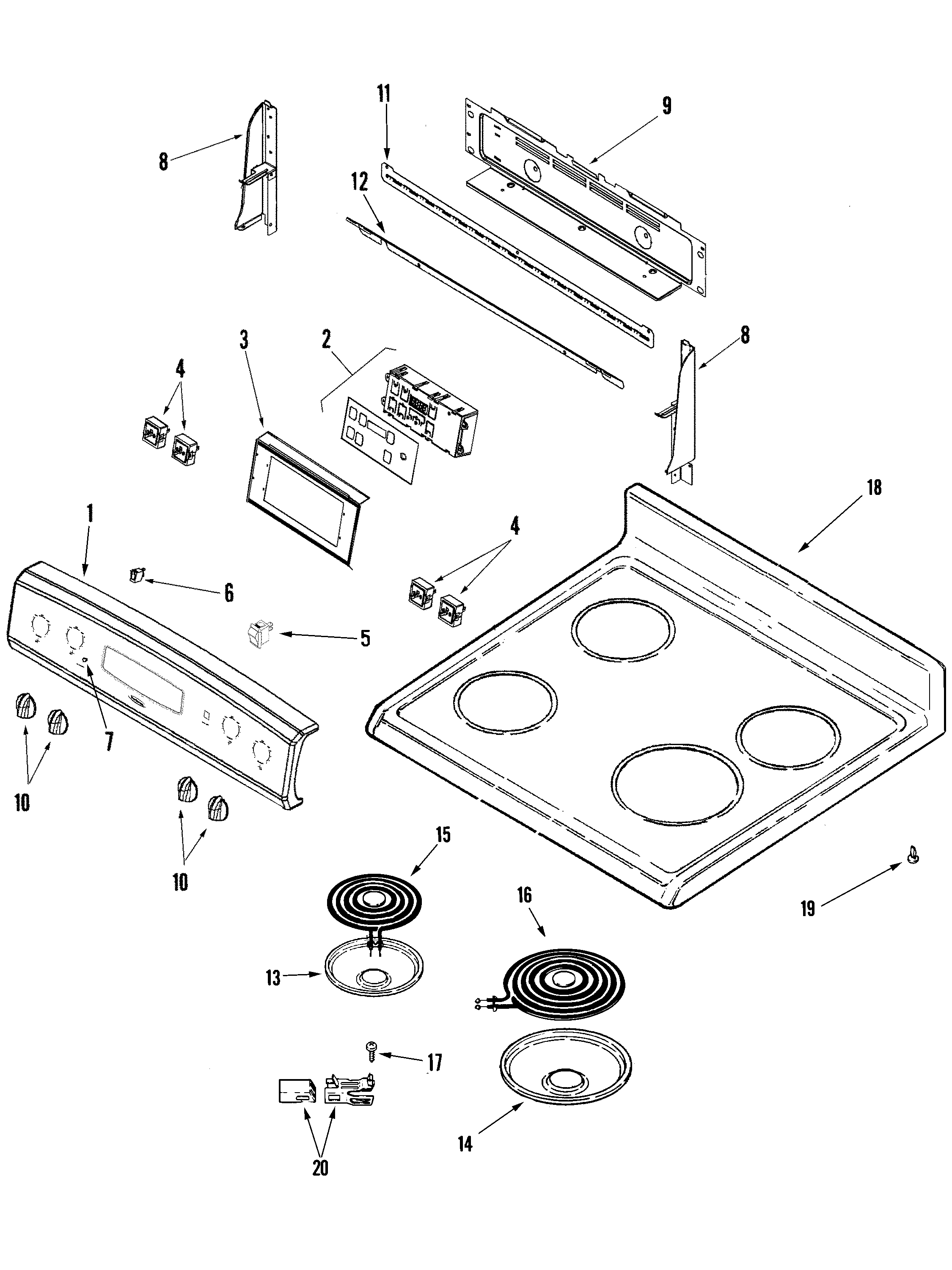 Maytag PER3524ACW control panel/top assembly diagram
