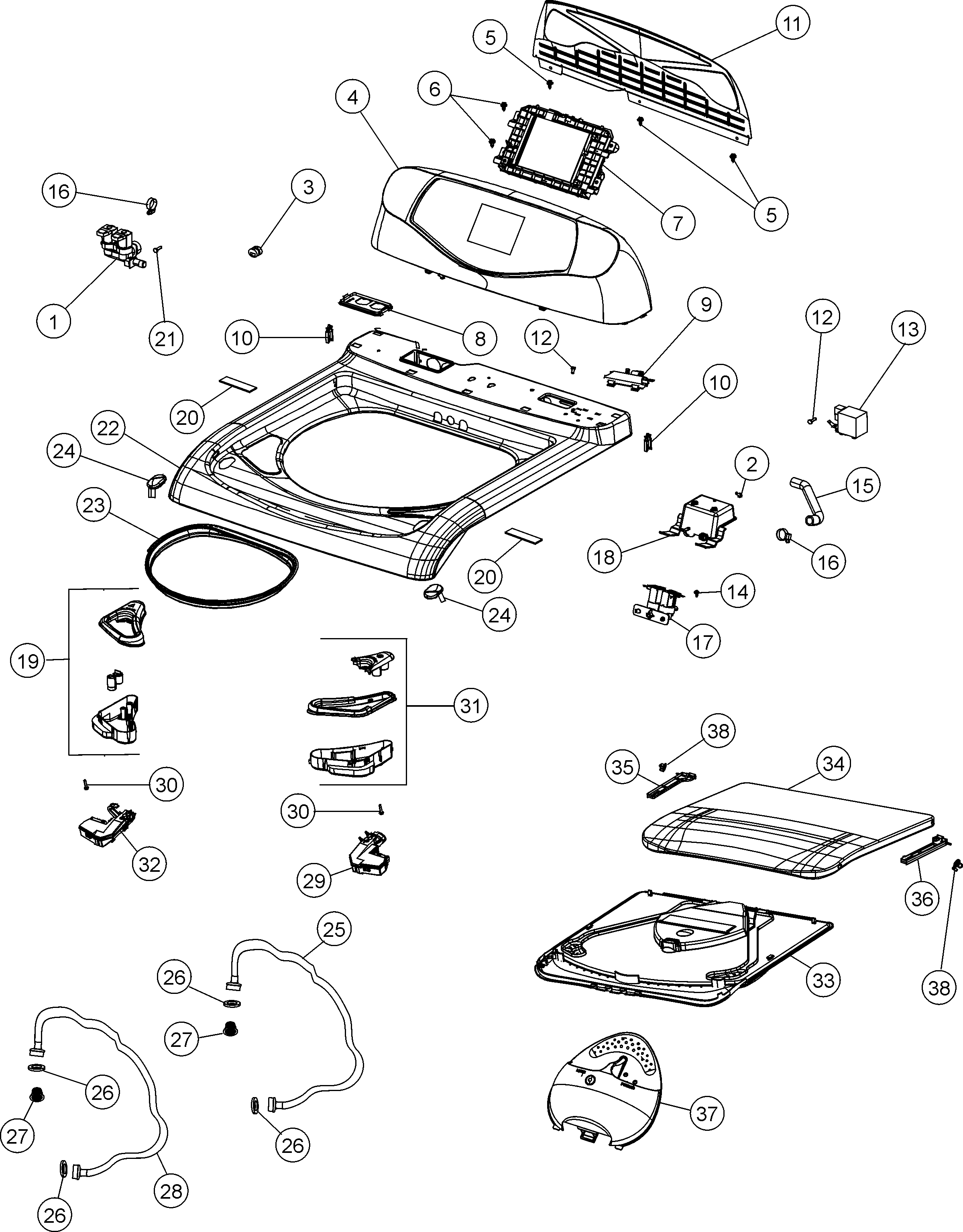 Maytag FAV9800AWW control panel, top & lid diagram