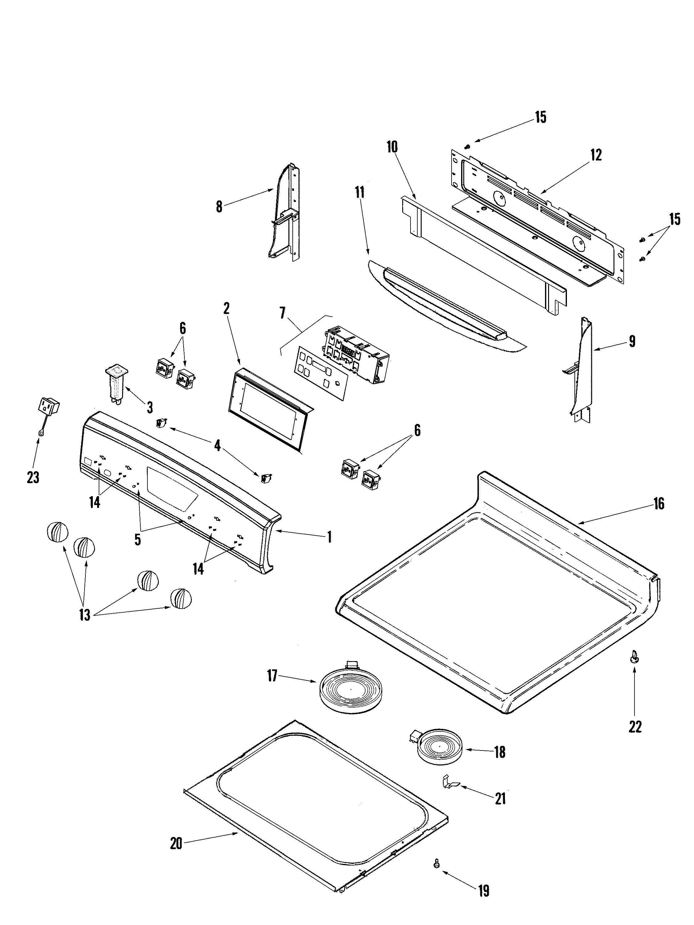 Amana AER5815RCS control panel/top assembly diagram