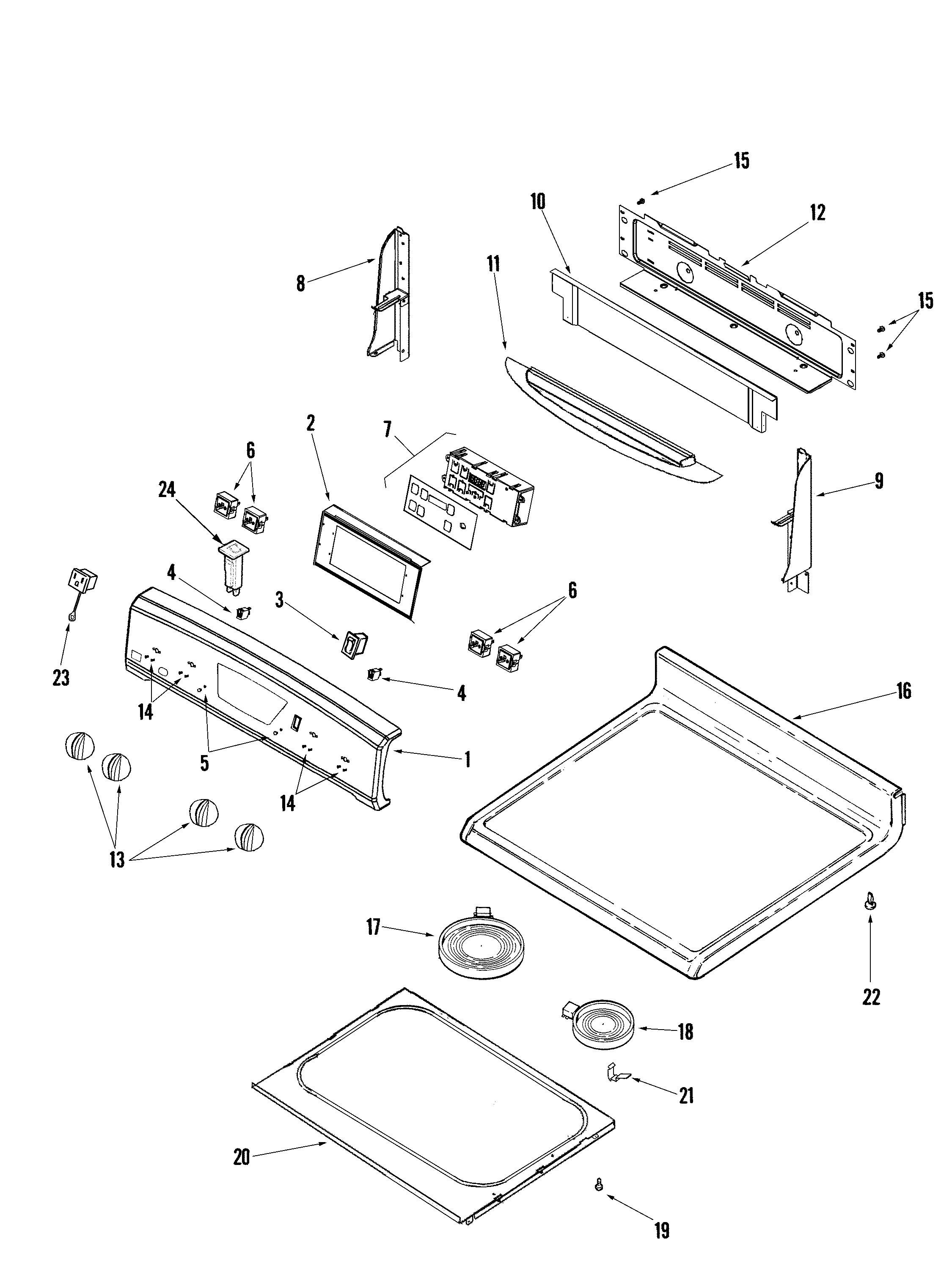 Amana AER5715RCW control panel/top assembly diagram