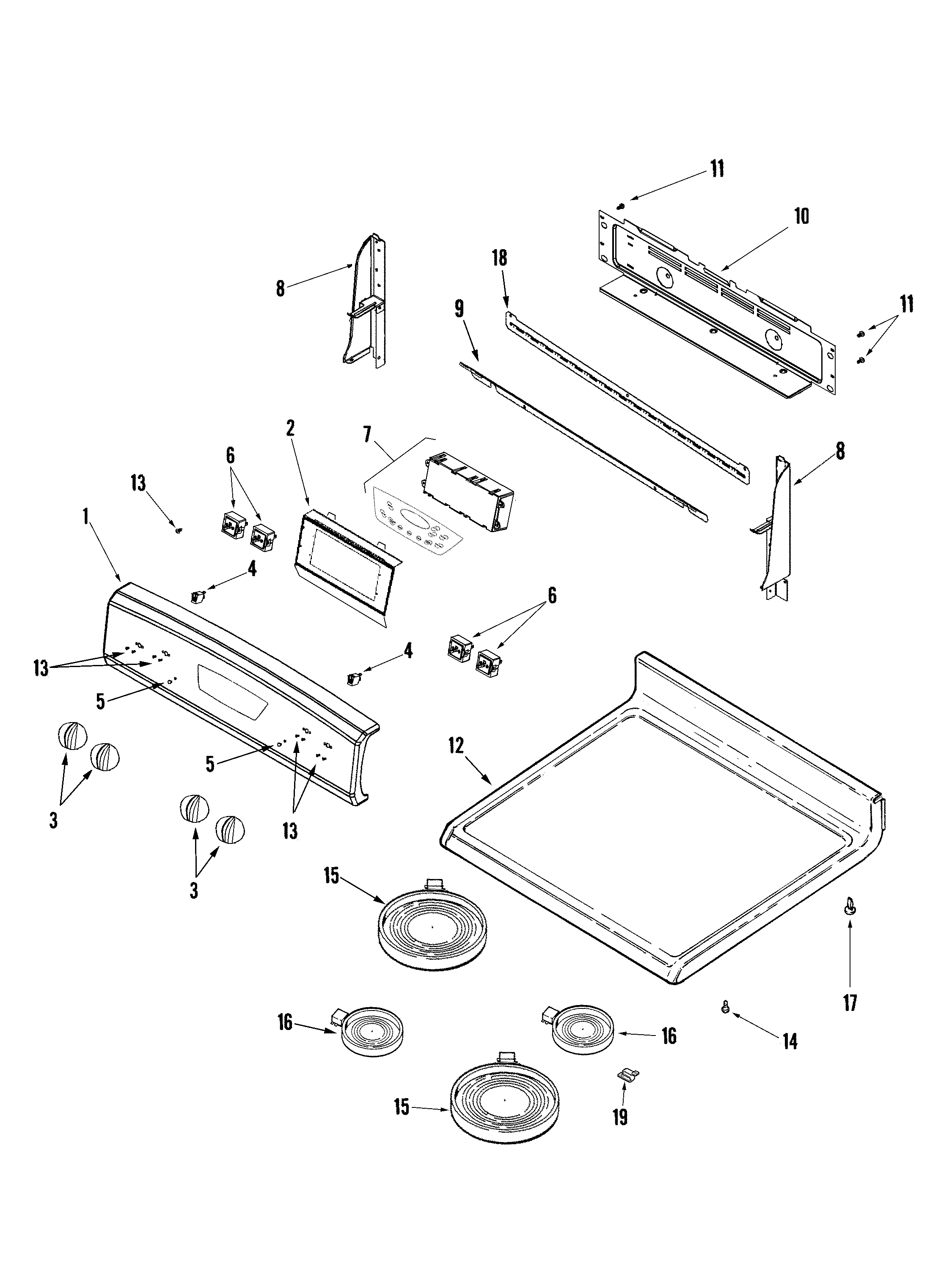 Amana AER5710BAH control panel/top assembly diagram